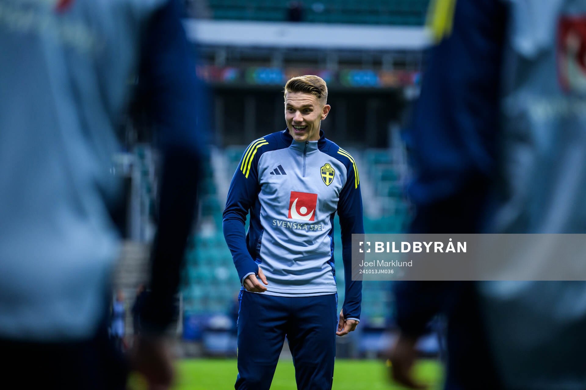 Viktor Gyökeres of the Swedish men's national football team during a training session on October 13, 2024 in Tallinn. 