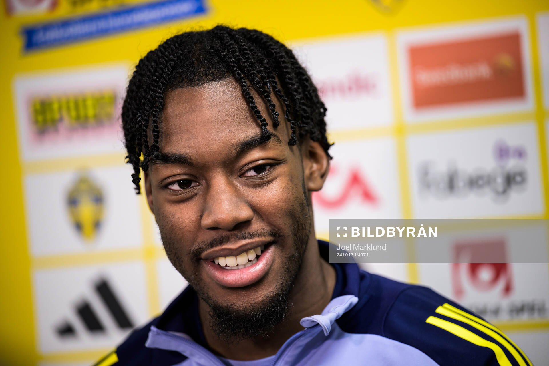 Anthony Elanga of the Swedish men's national football team after a press conference on October 13, 2024 in Tallinn. 