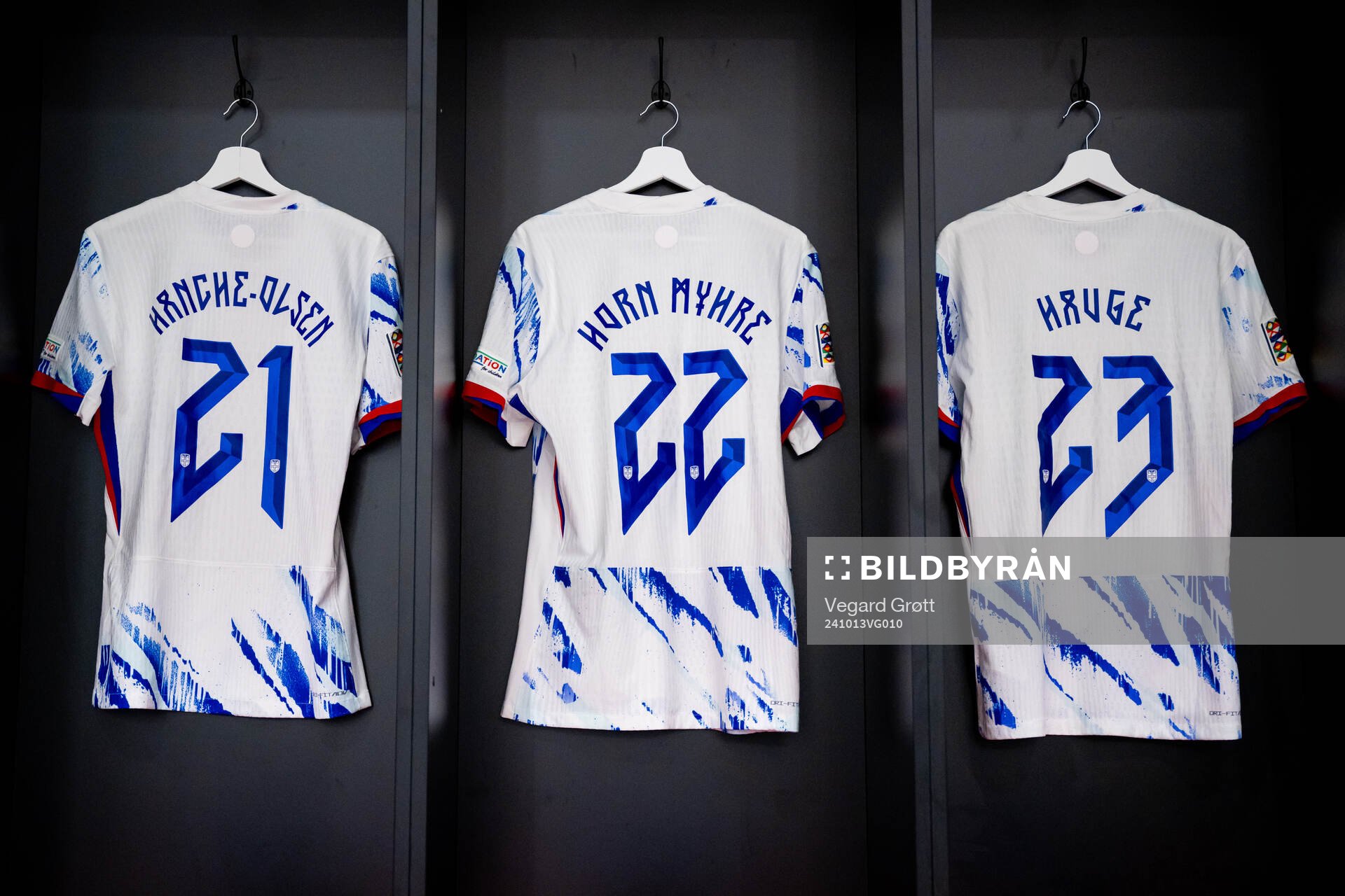 The kits of Andreas Hanche-Olsen, Felix Horn Myhre and Jens