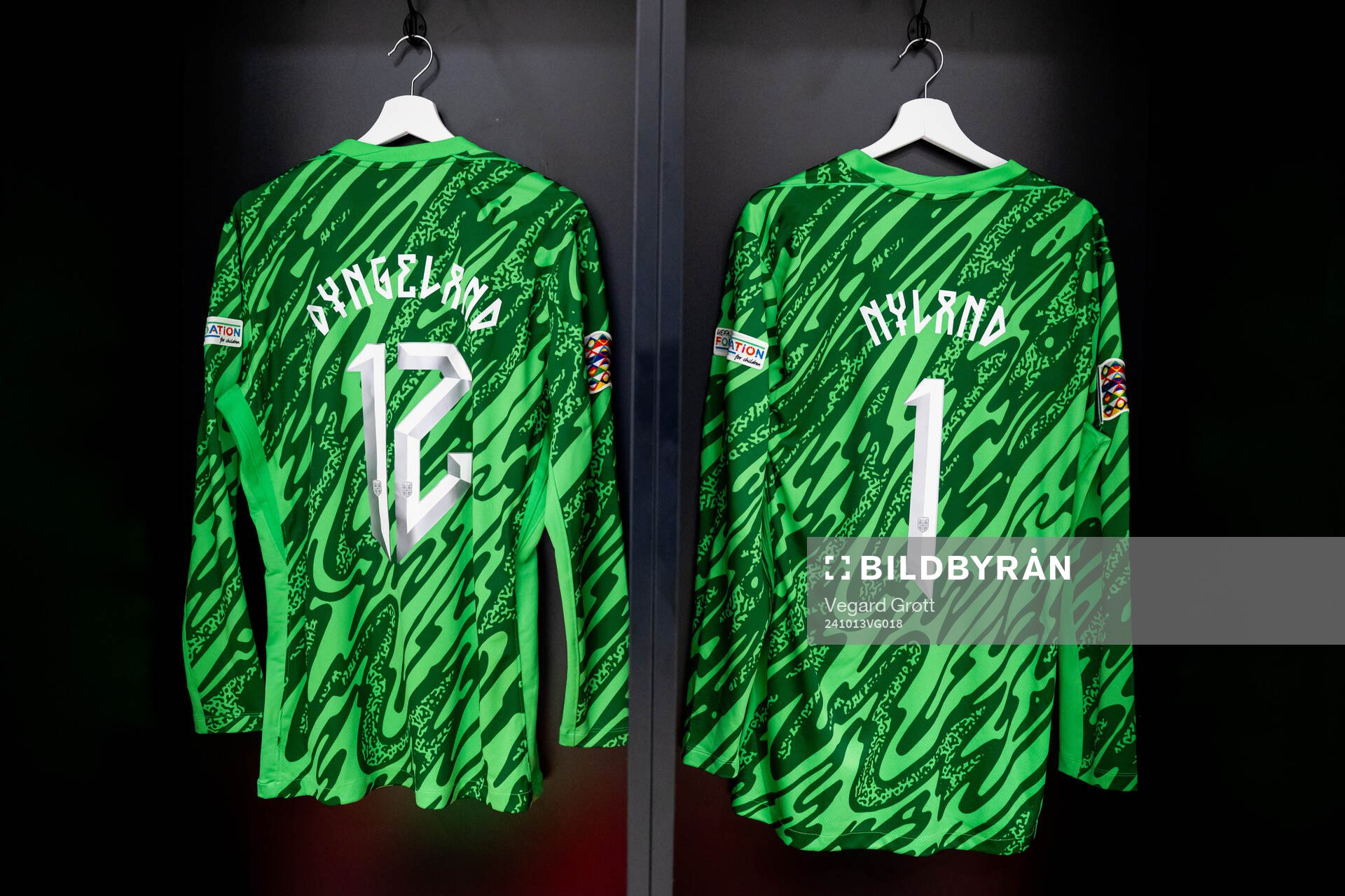 The kits of goalkeepers Mathias Dyngeland and Ørjan