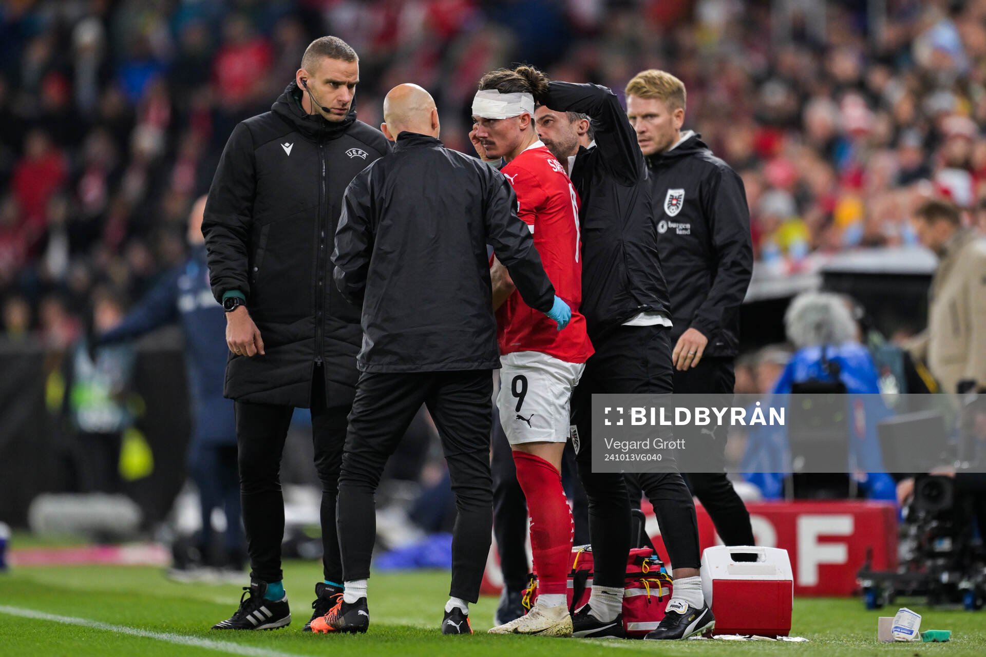 Marcel Sabitzer of Austria is injured