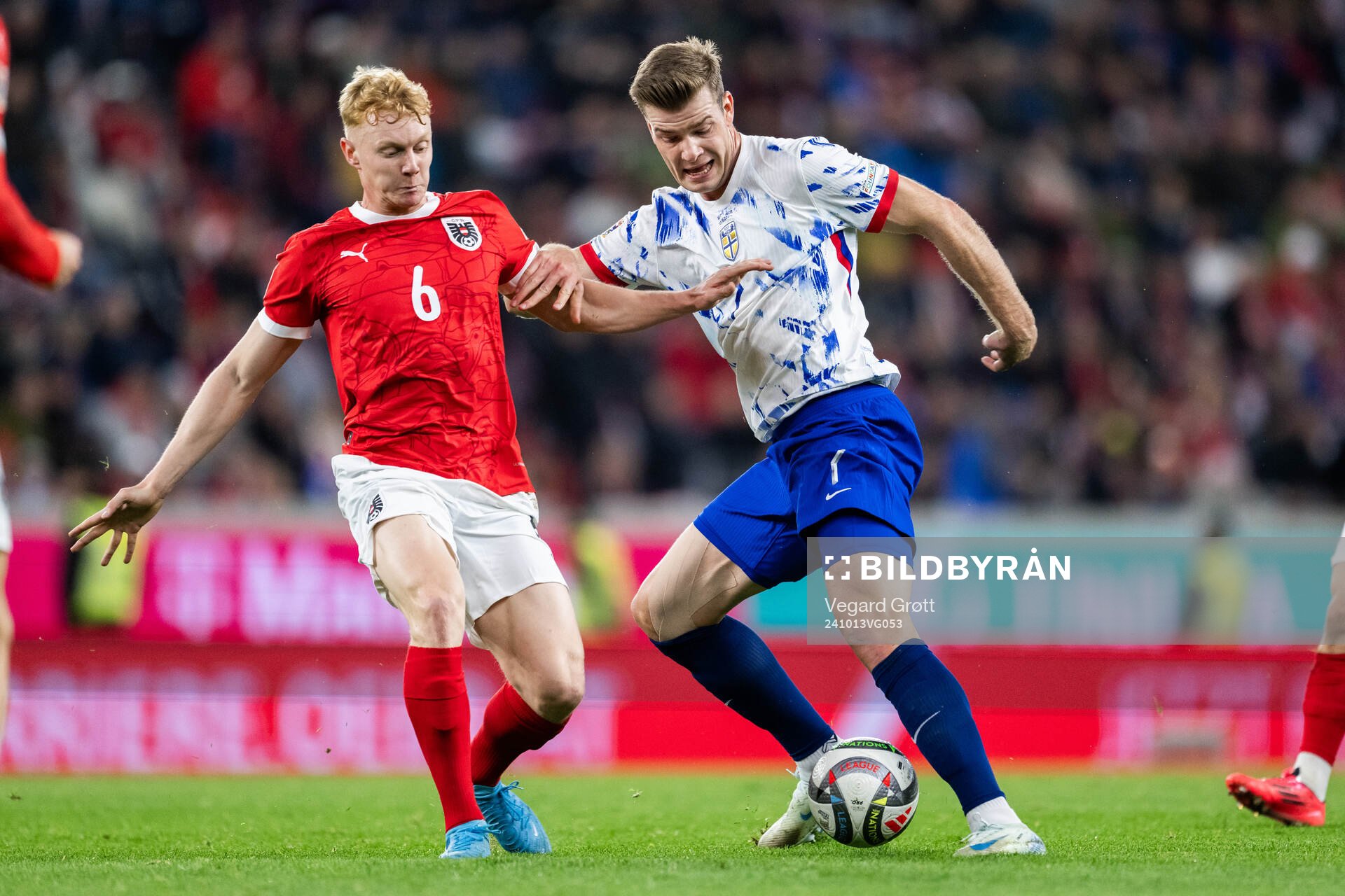 Nicolas Seiwald of Austria and Alexander Sørloth of Norway
