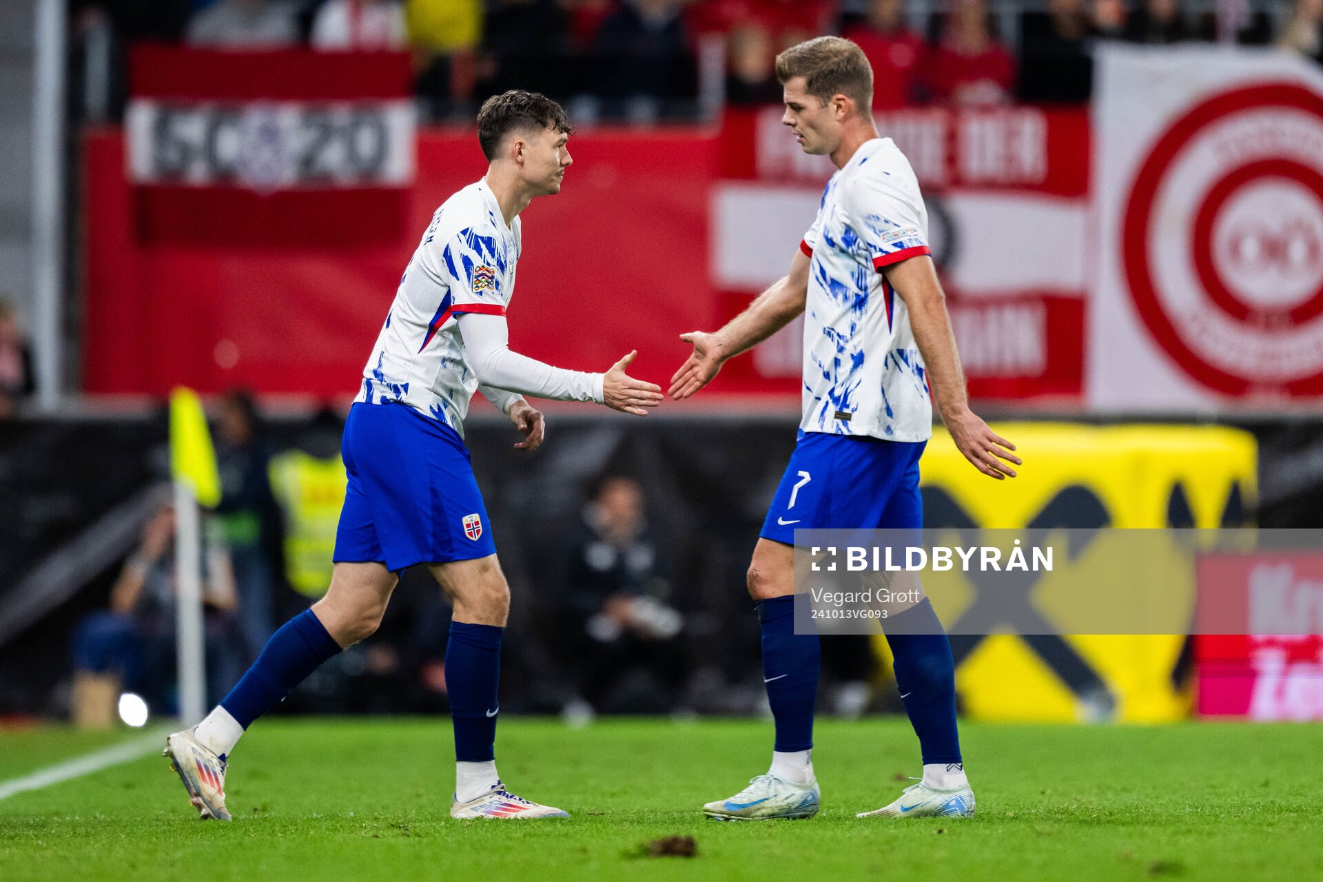 Jørgen Strand Larsen and Alexander Sørloth of Norway