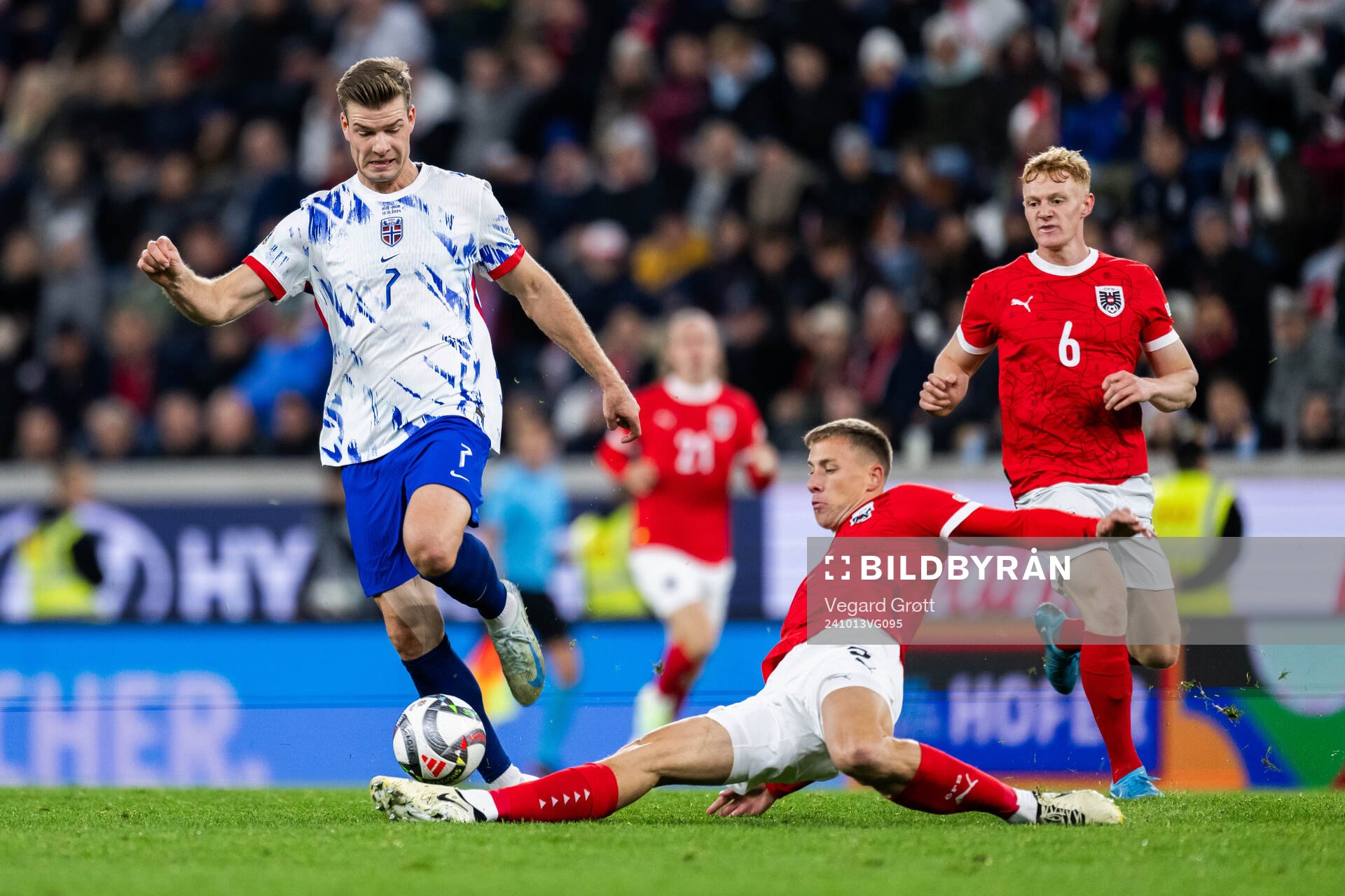 Alexander Sørloth of Norway and Michael Svoboda of Austria