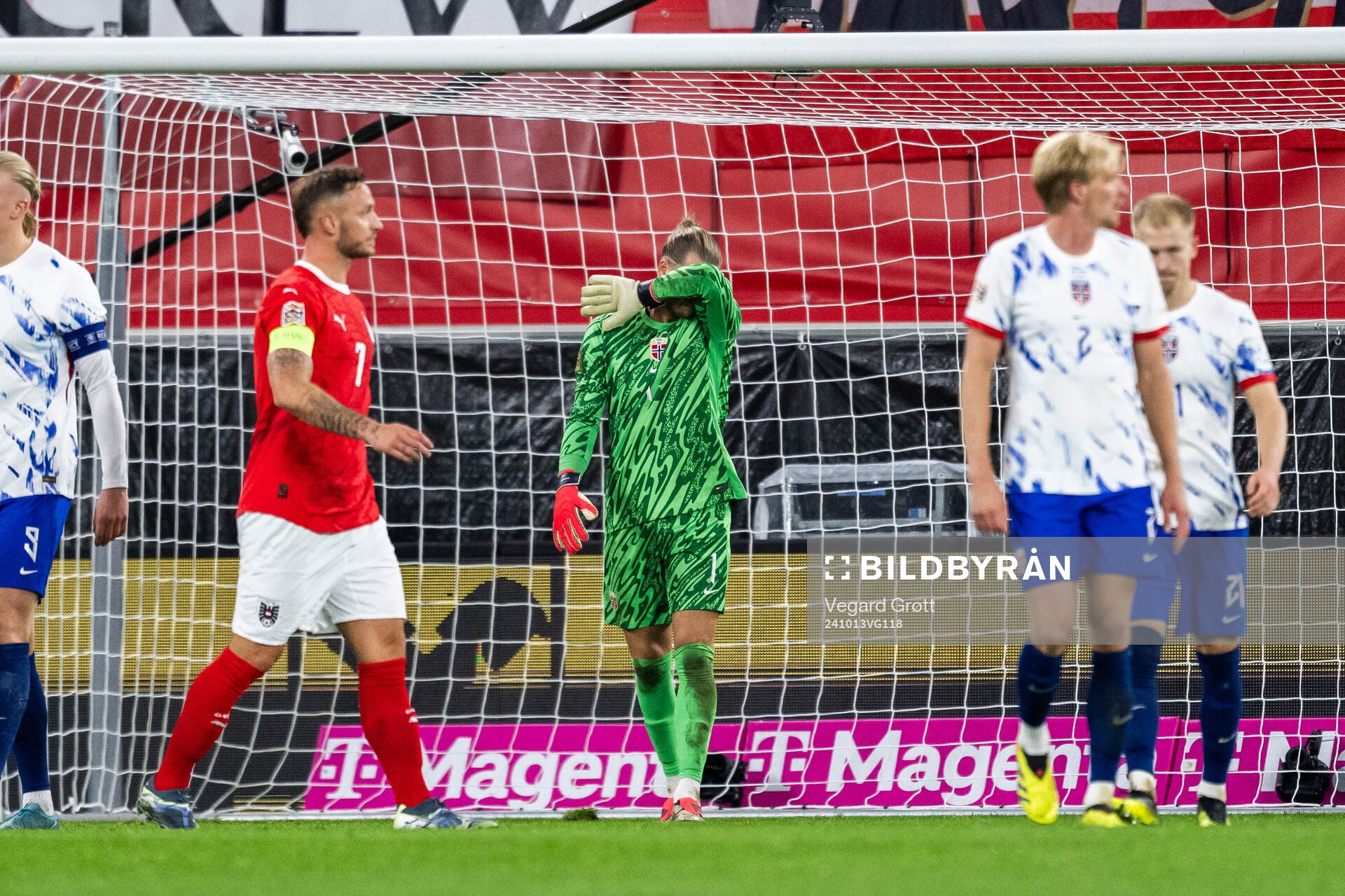 Goalkeeper Ørjan Håskjold Nyland of Norway looks dejected