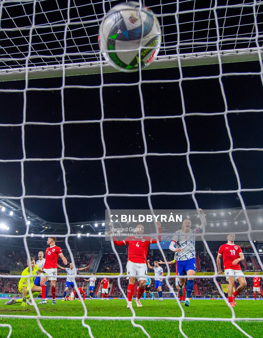 Erling Braut Haaland of Norway celebrates after 1-1 during the Nations League football match between Austria and Norway on October 13, 2024 in Linz.