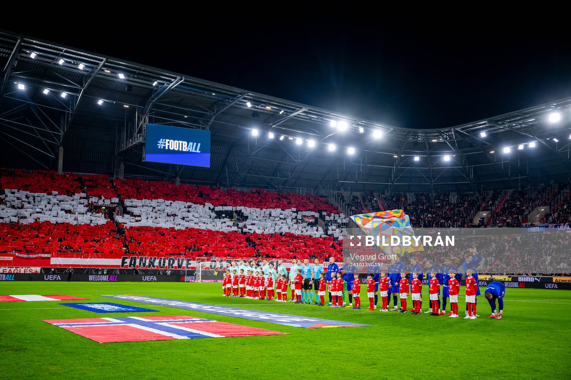 General view of Raiffeisen Arena as the teams line up