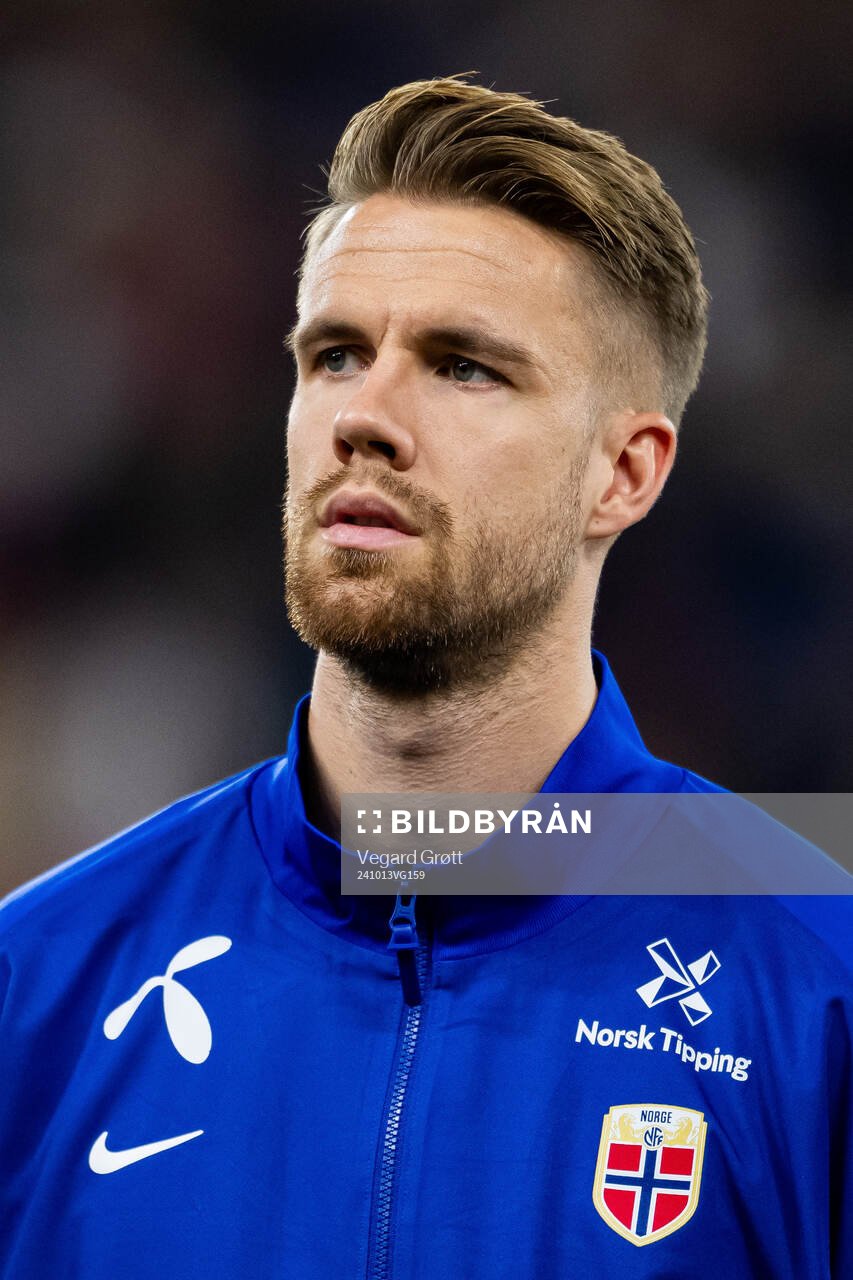 Kristoffer Ajer of Norway line up