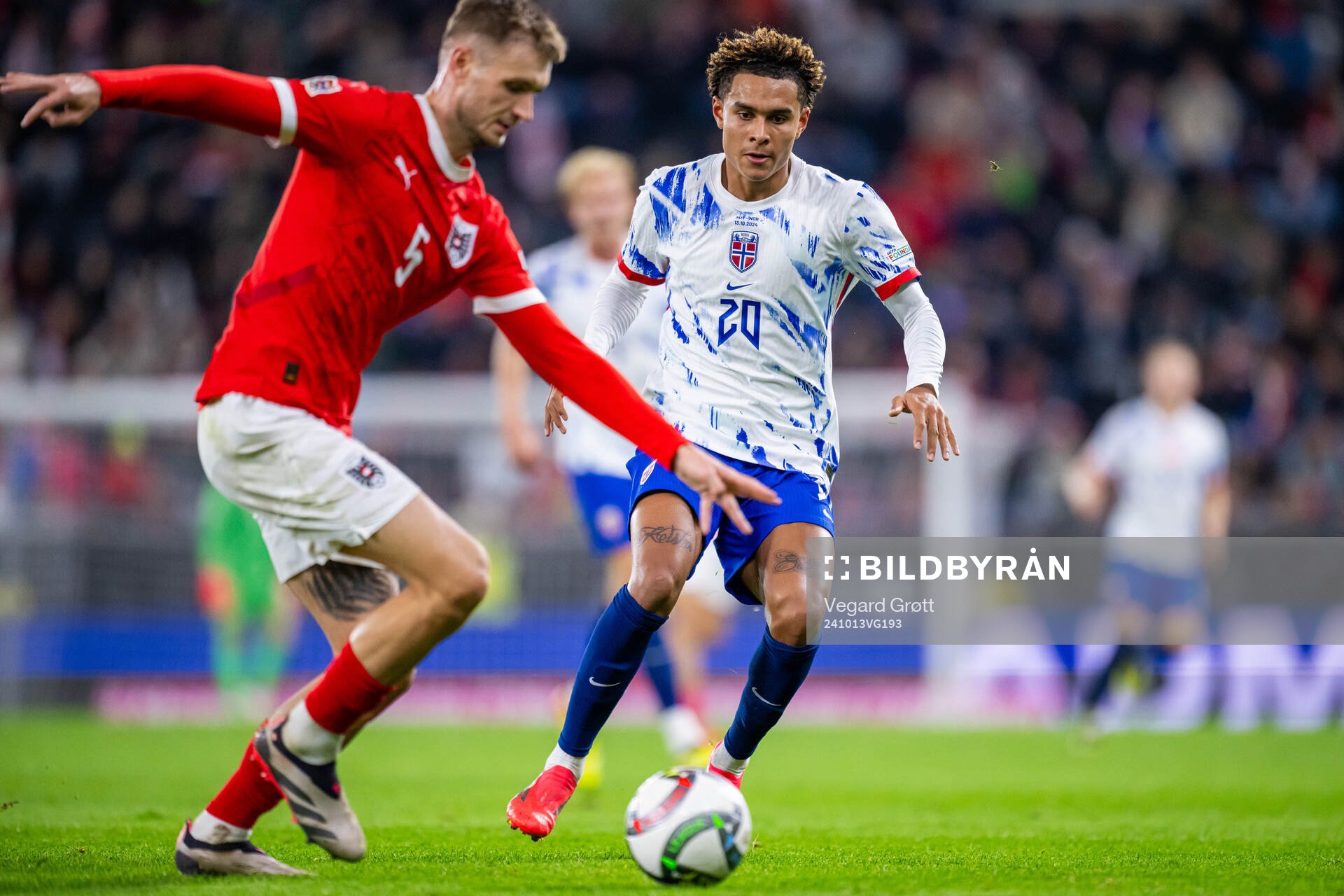 Stefan Posch of Austria and Antonio Nusa of Norway