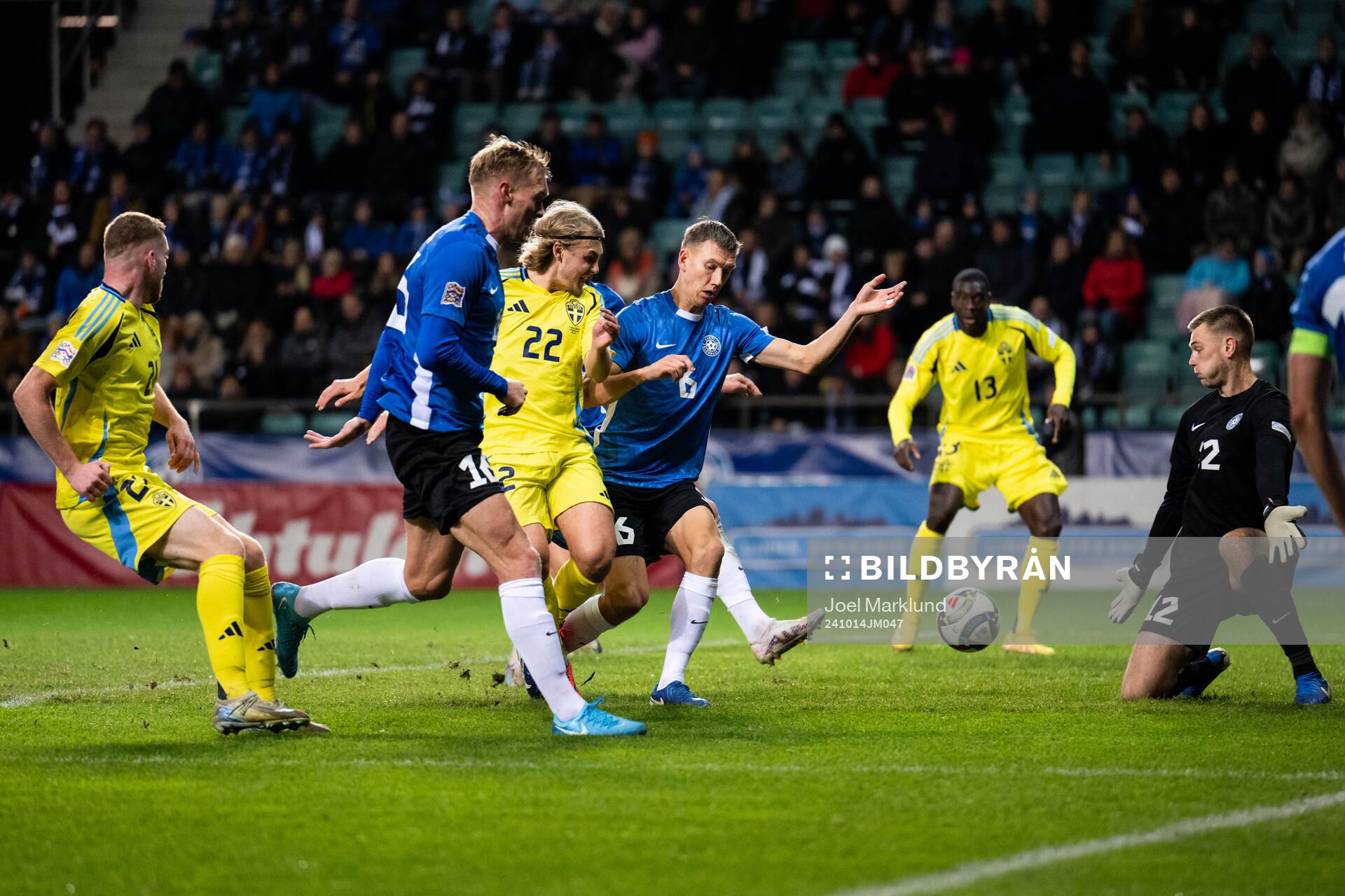 Sebastian Nanasi of Sweden scores 0-2 behind of Estonia