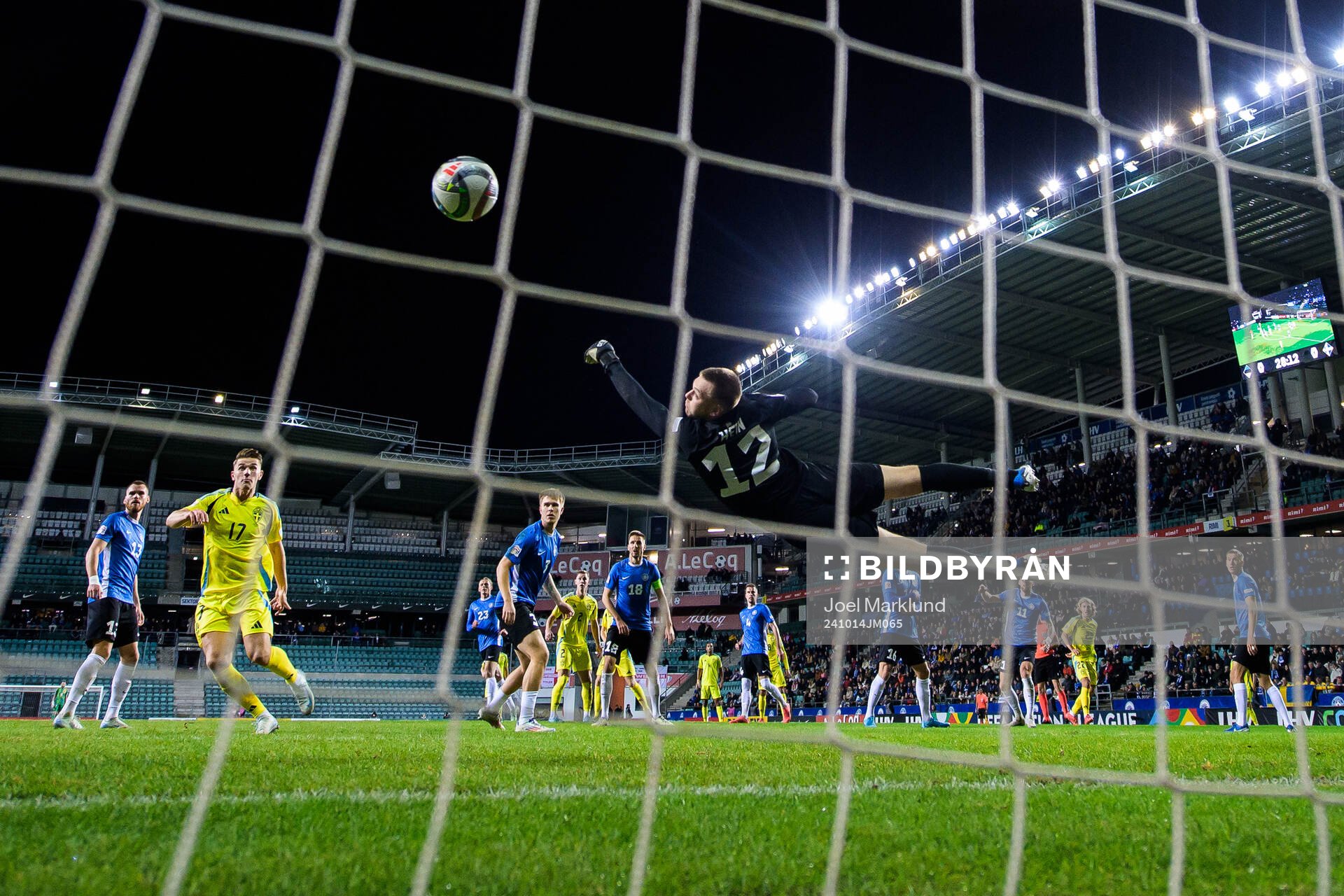 Goalkeeper Karl Jakob Hein of Estonia lets in the 0-1 goal