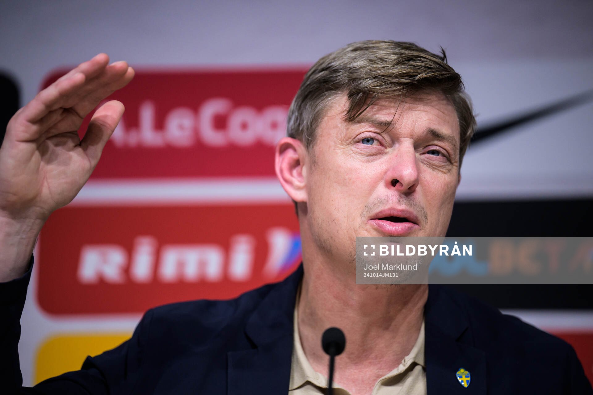 Head coach Jon Dahl Tomasson of Sweden at a press conference