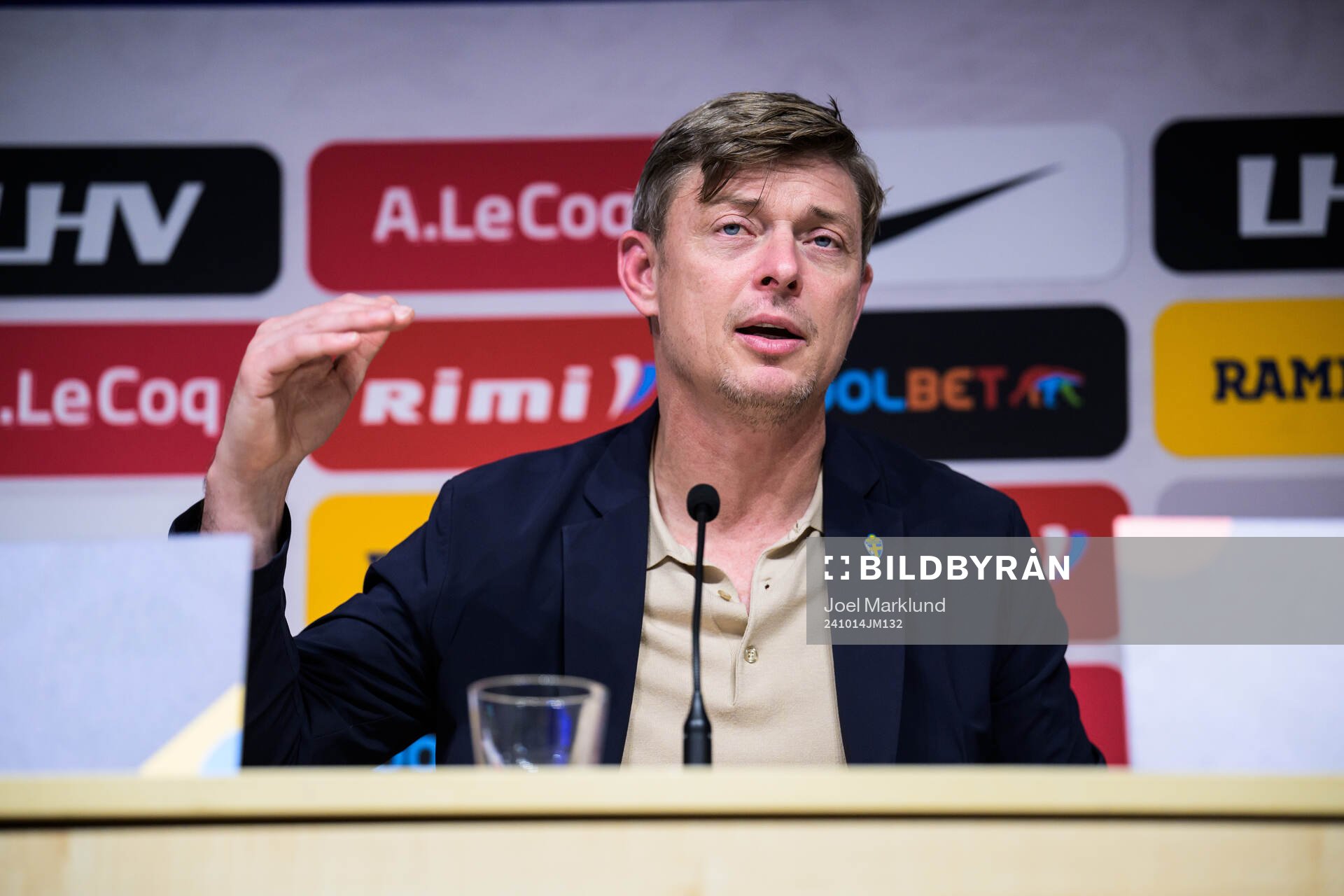 Head coach Jon Dahl Tomasson of Sweden at a press conference