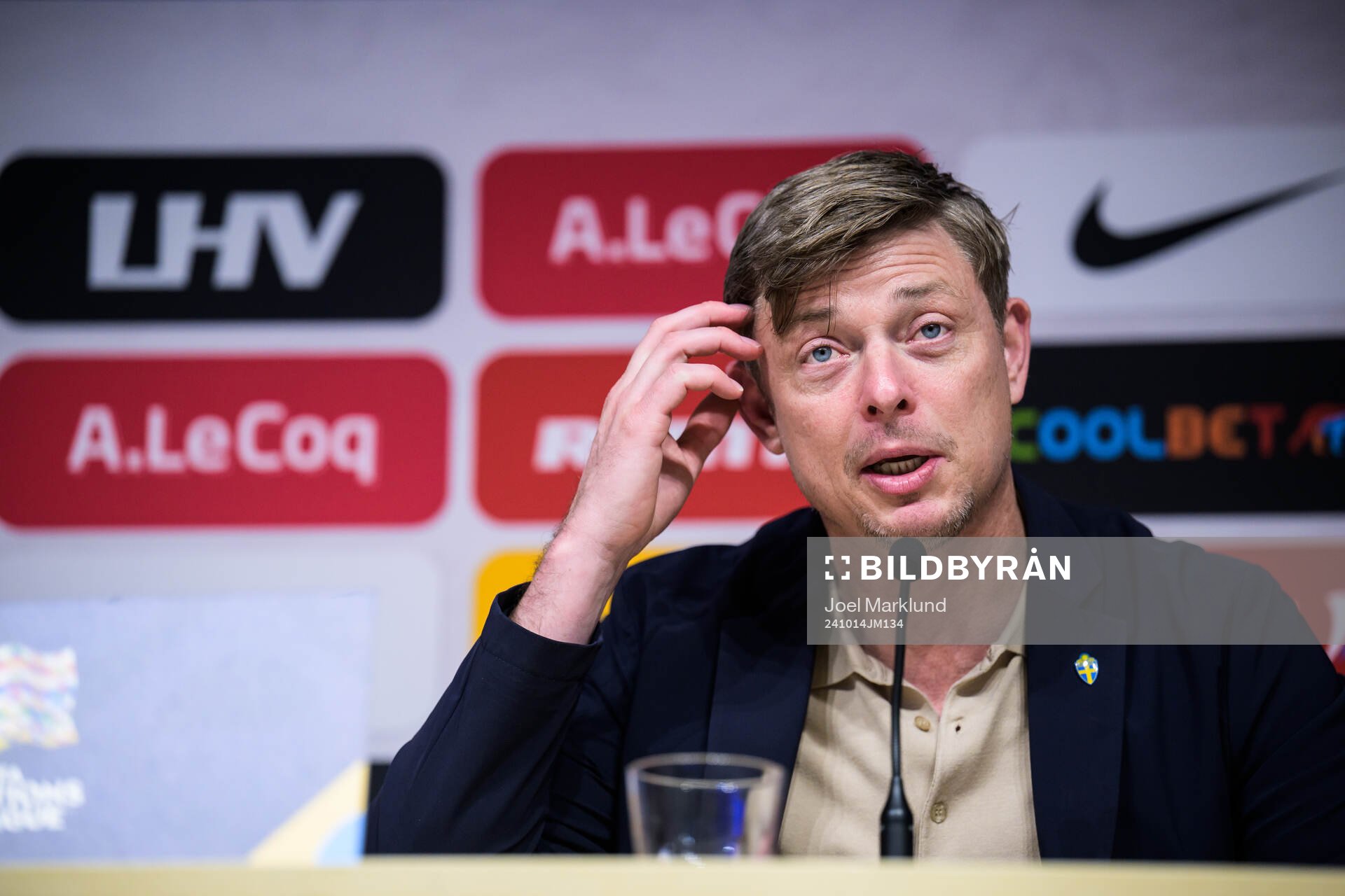 Head coach Jon Dahl Tomasson of Sweden at a press conference