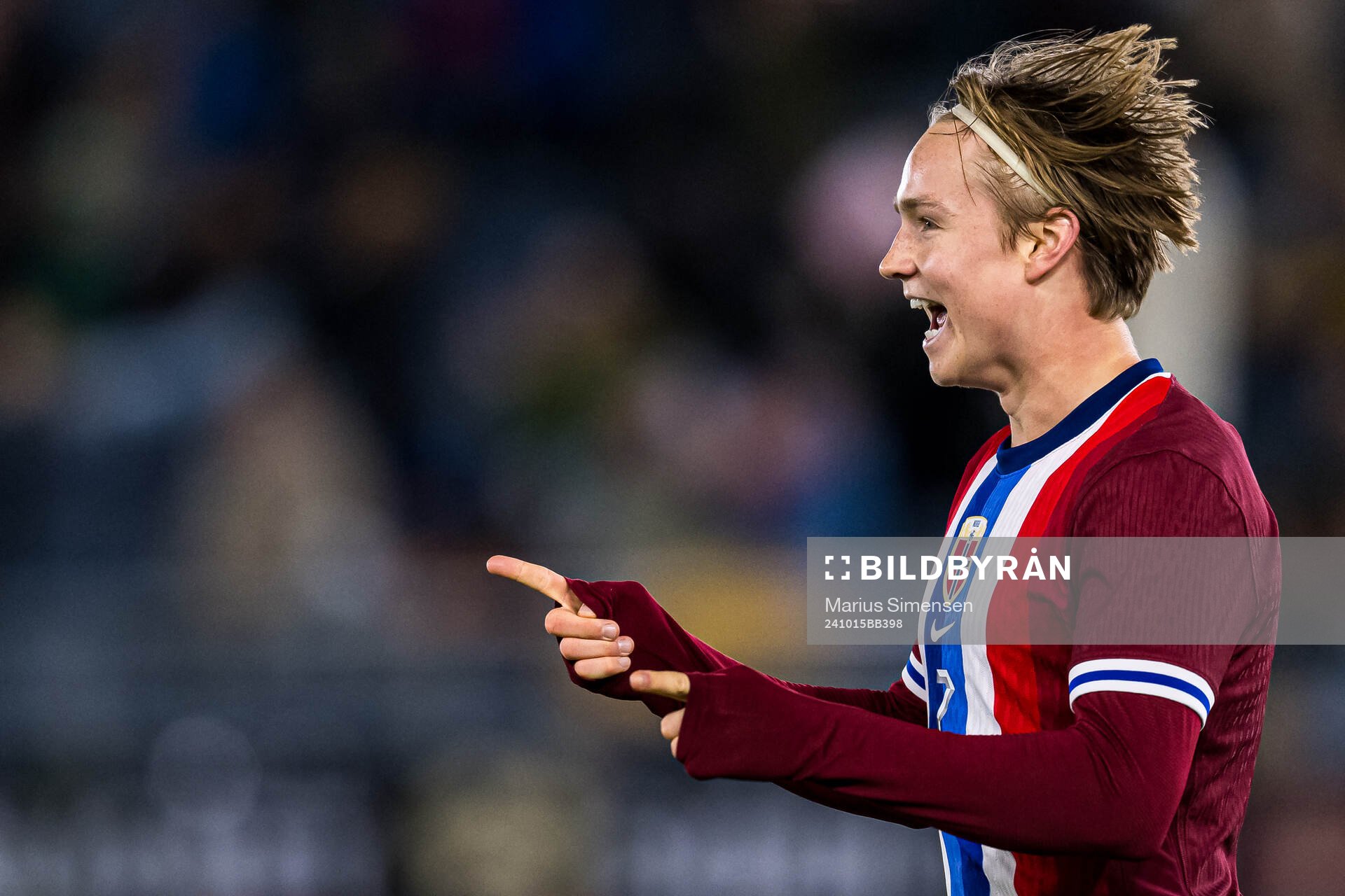 Andreas Schjelderup of Norway celebrates after scoring the 5-0 goal during the UEFA European Under-21 Qualifier football match between Norway and Turkey on October 15, 2024 in Stavanger.