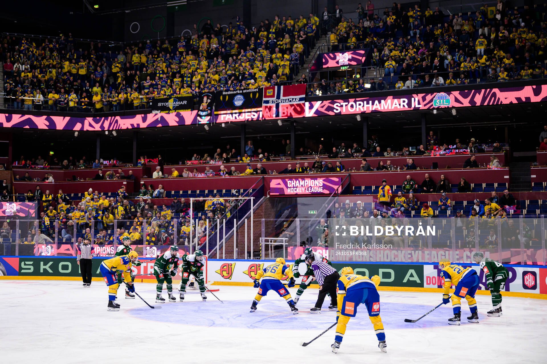 Players of Färjestad  and Storhamar and supporters of