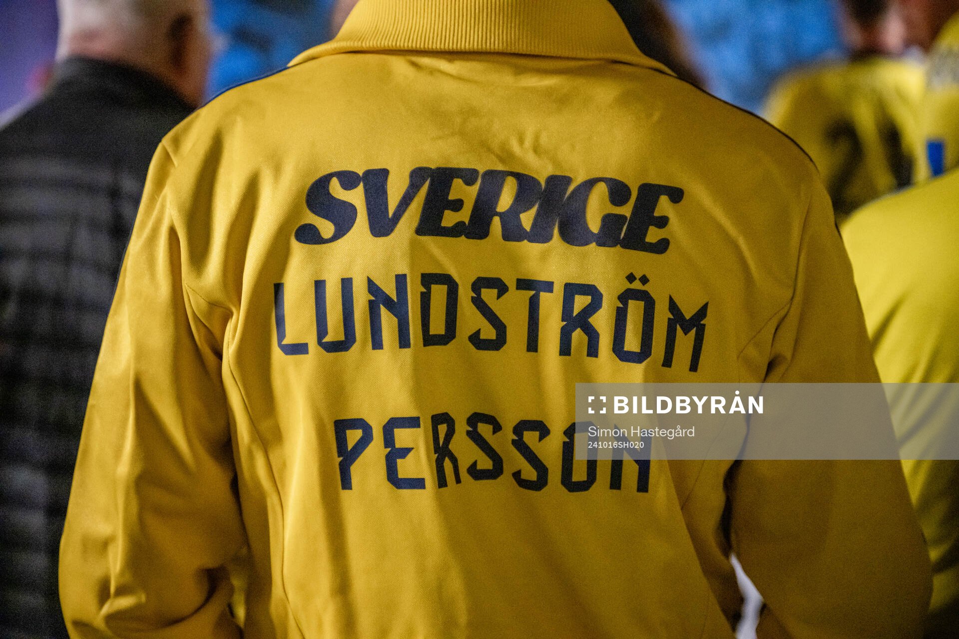 Stefan Pettersson, team manager of the Swedish men’s national football team wearing a jersey with the names of the two victims of the terror attack in Brussels 2023 during the one year anniversary memorial service on October 16, 2024 in Stockholm.