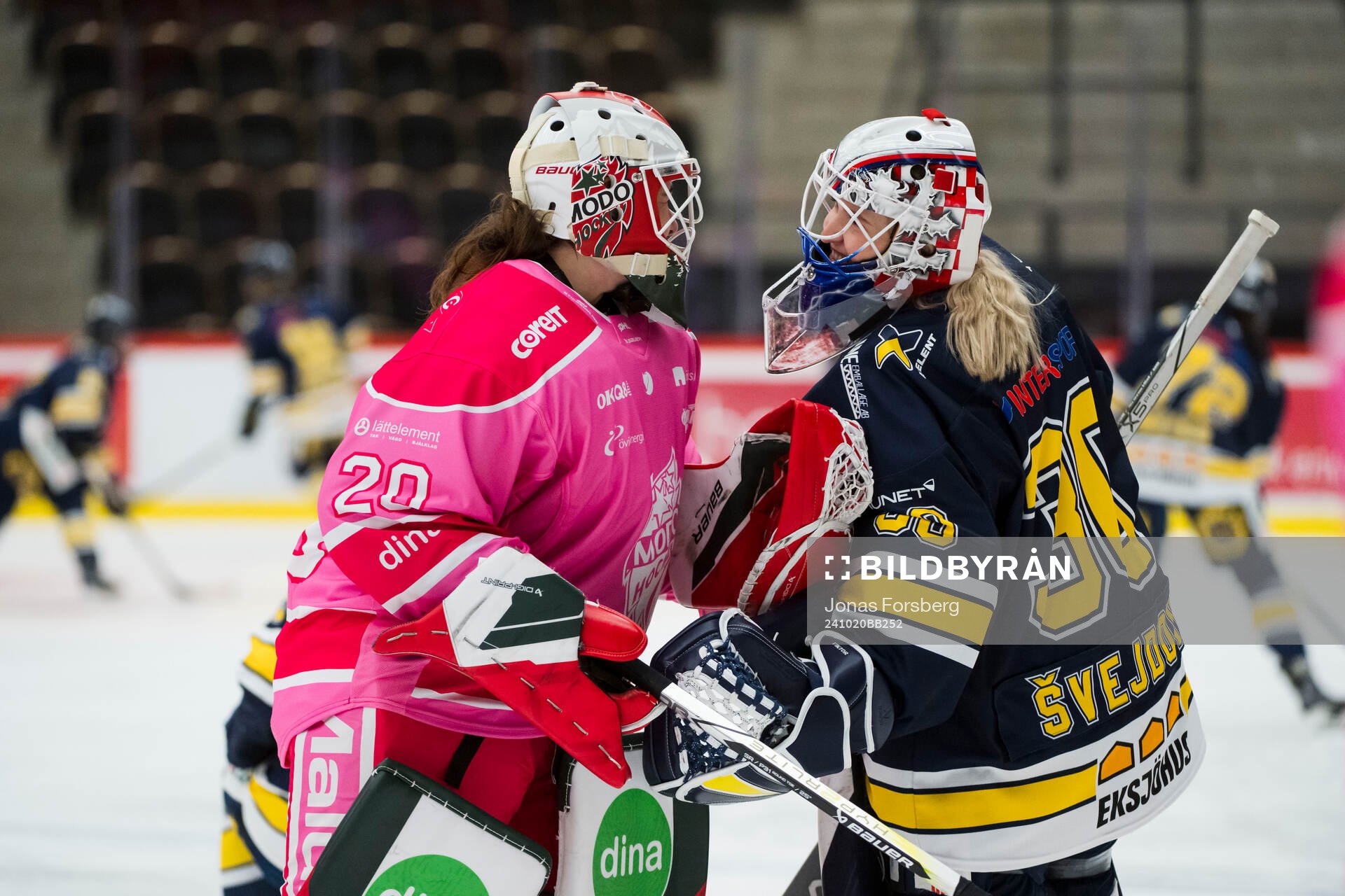 Modos målvakt Andrea Brändli och HV71s målvakt Viktorie