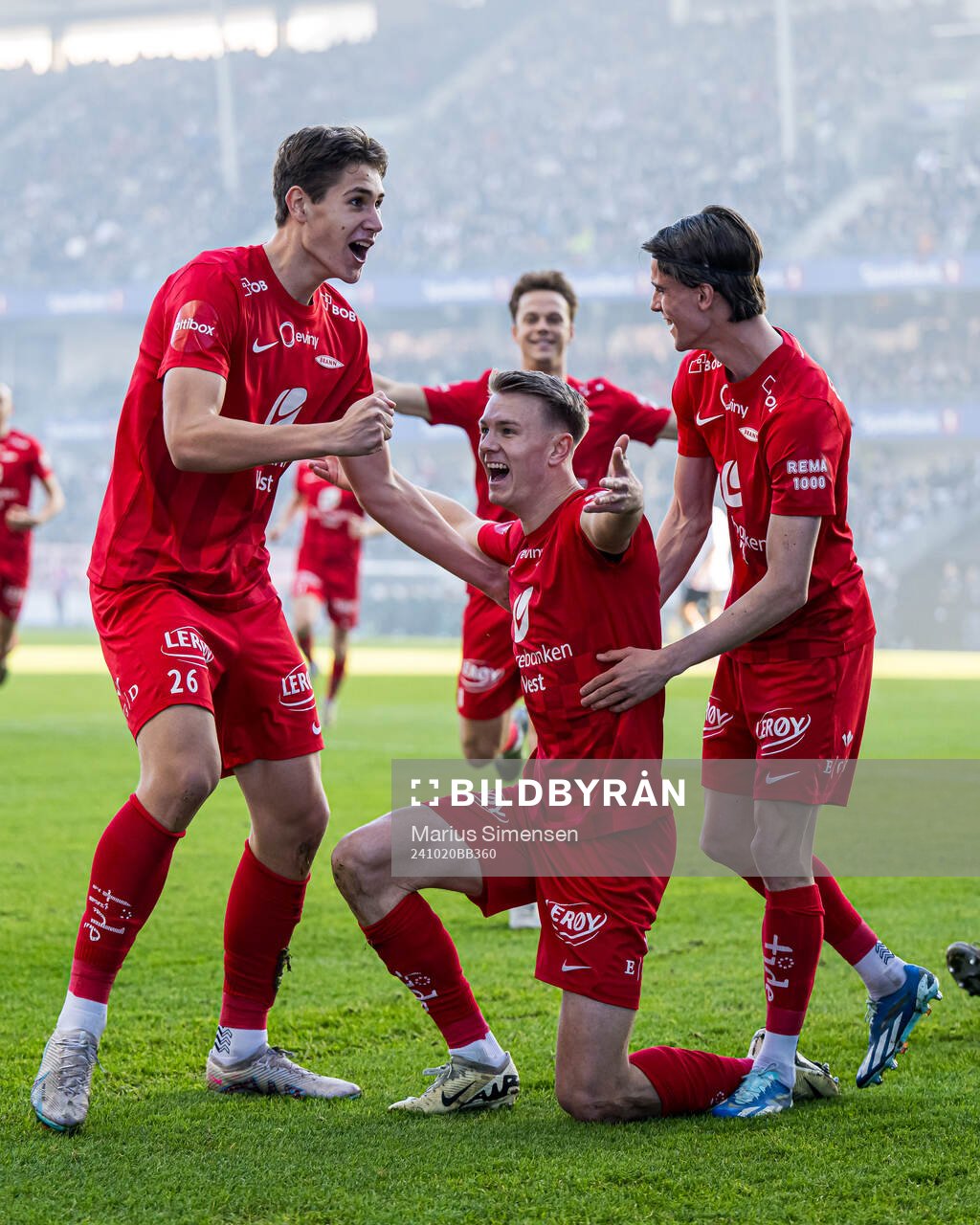 Emil Kornvig of Brann celebrates after scoring the 0-1 goal during the Eliteserien match between Rosenborg and Brann on October 20, 2024 in Trondheim.