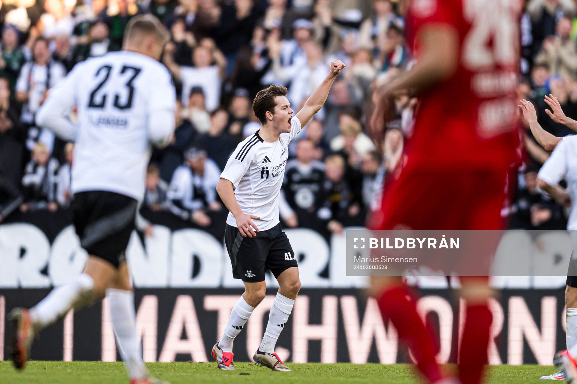 Sverre Halseth Nypan of Rosenborg celebrates after scoring the 1-2 goal during the Eliteserien match between Rosenborg and Brann on October 20, 2024 in Trondheim.