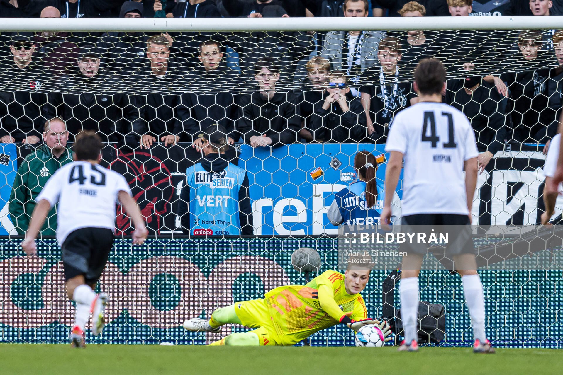 Sander Tangvik of Rosenborg saves a penalty kick