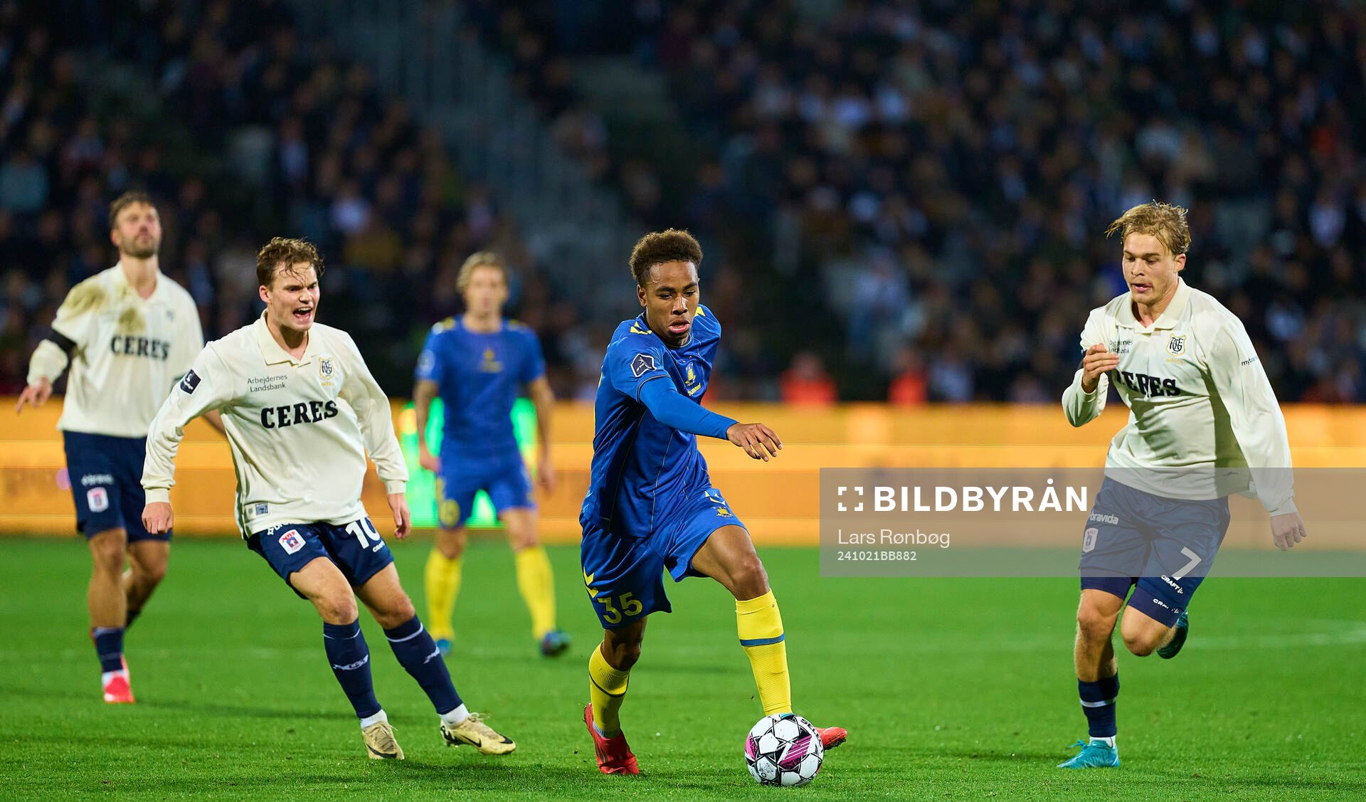 AARHUS, DENMARK - OCTOBER 21: Noah Nartey of Brondby IF