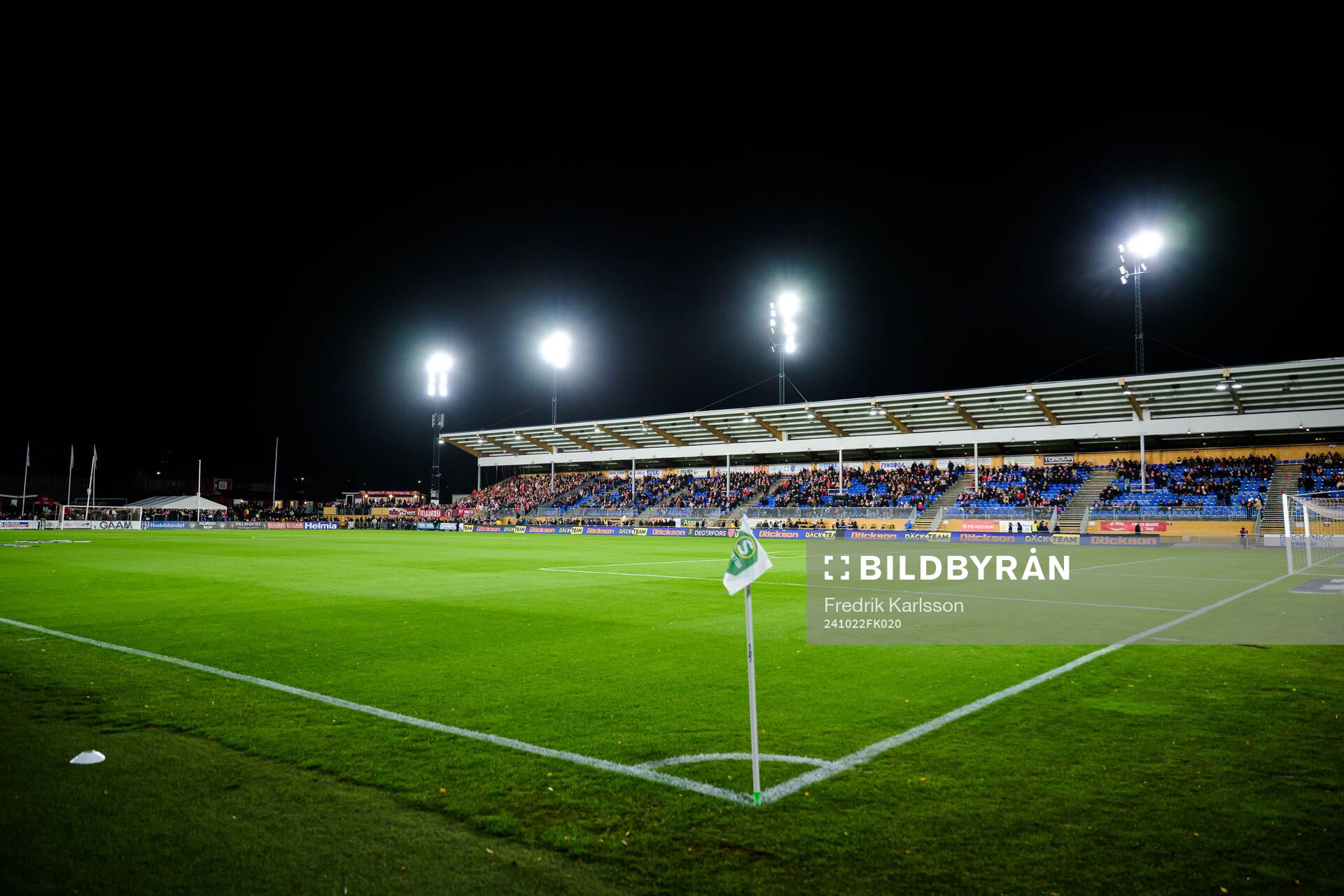 Interiör vy över Stora Valla inför fotbollsmatchen i Superettan mellan Degerfors och Örebro den 22 oktober 2024 i Degerfors. 