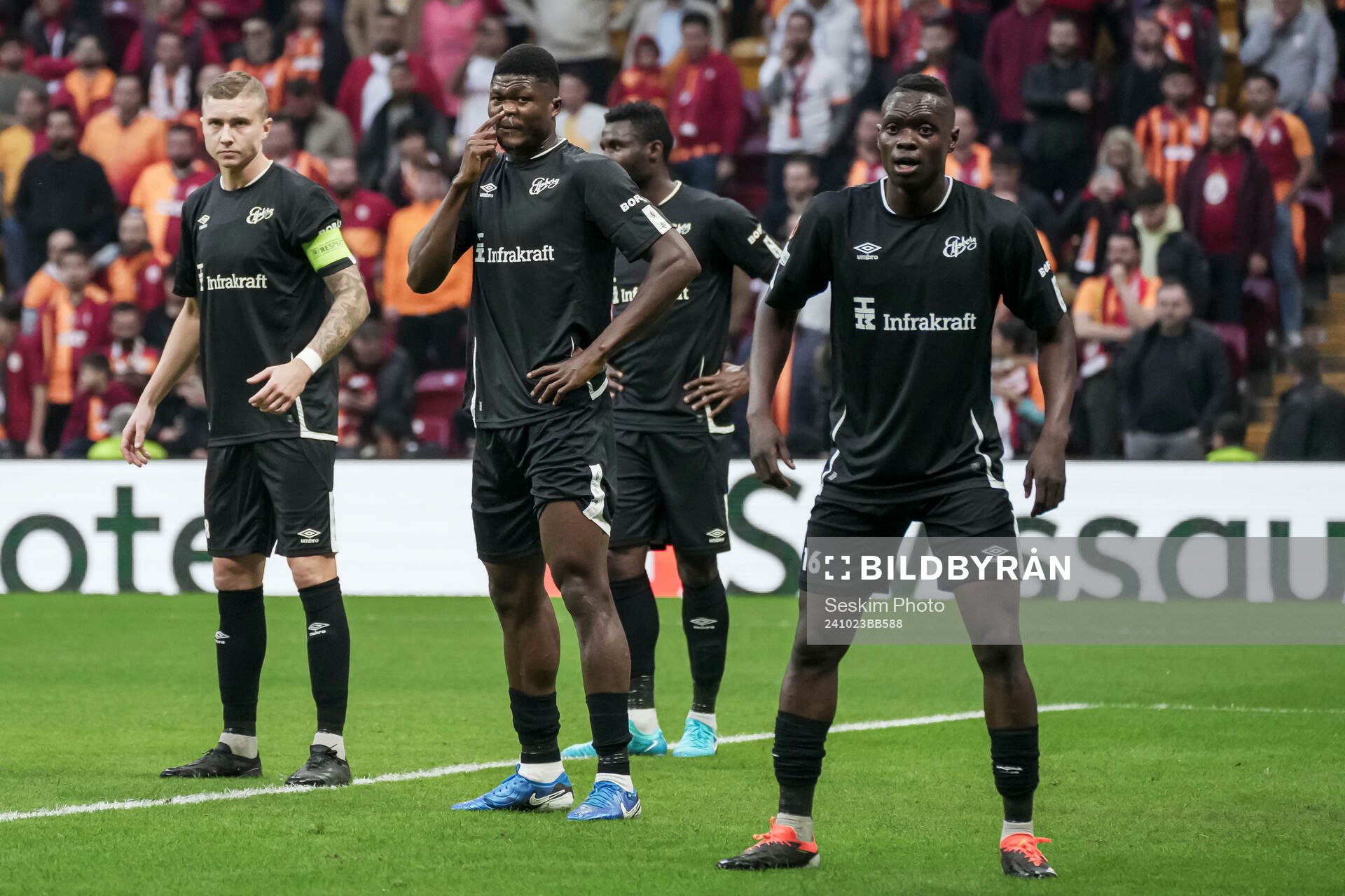 Sebastian Holmen, Terry Yegbe and Timothy Ouma of Elfsborg