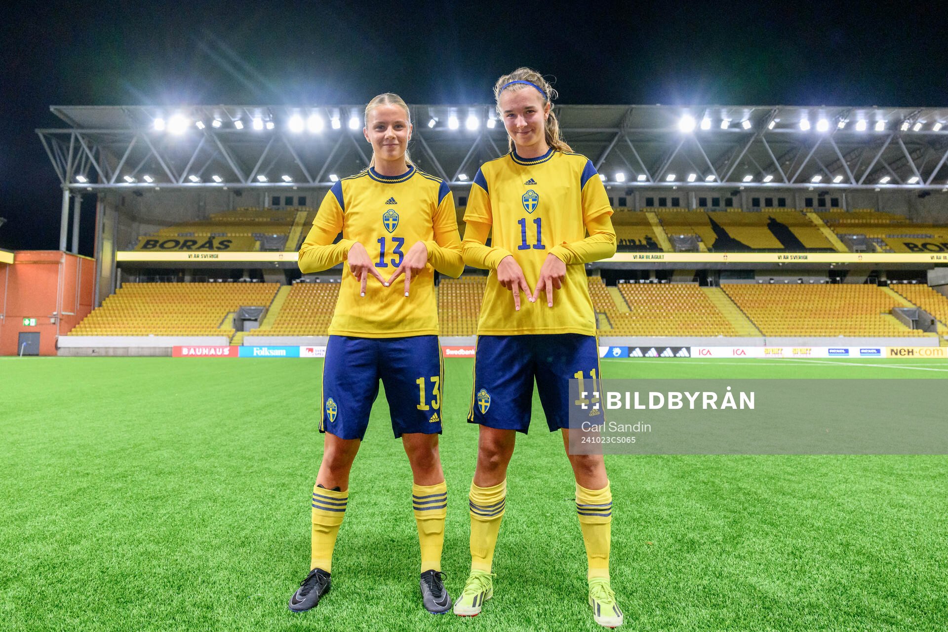 Mollie Josefsson and Thelma Person Welin of Sweden celebrate