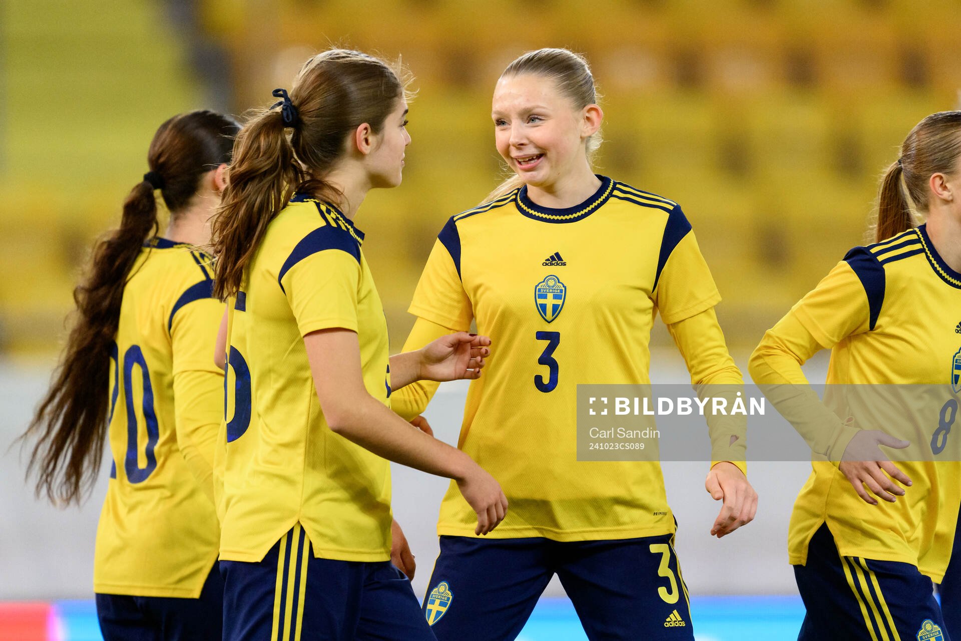 Anna Svanberg of Sweden ceebrates during the UEFA Women's Under-17 qualifiers between Sweden and Kazakhstan on October 23, 2024 in Borås.