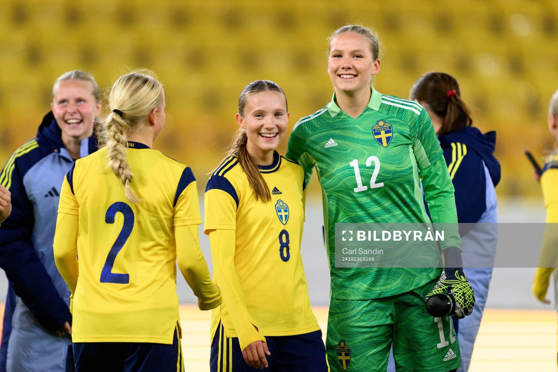Fanny Peterson and goalkeeper Hanna Karlsson of Sweden