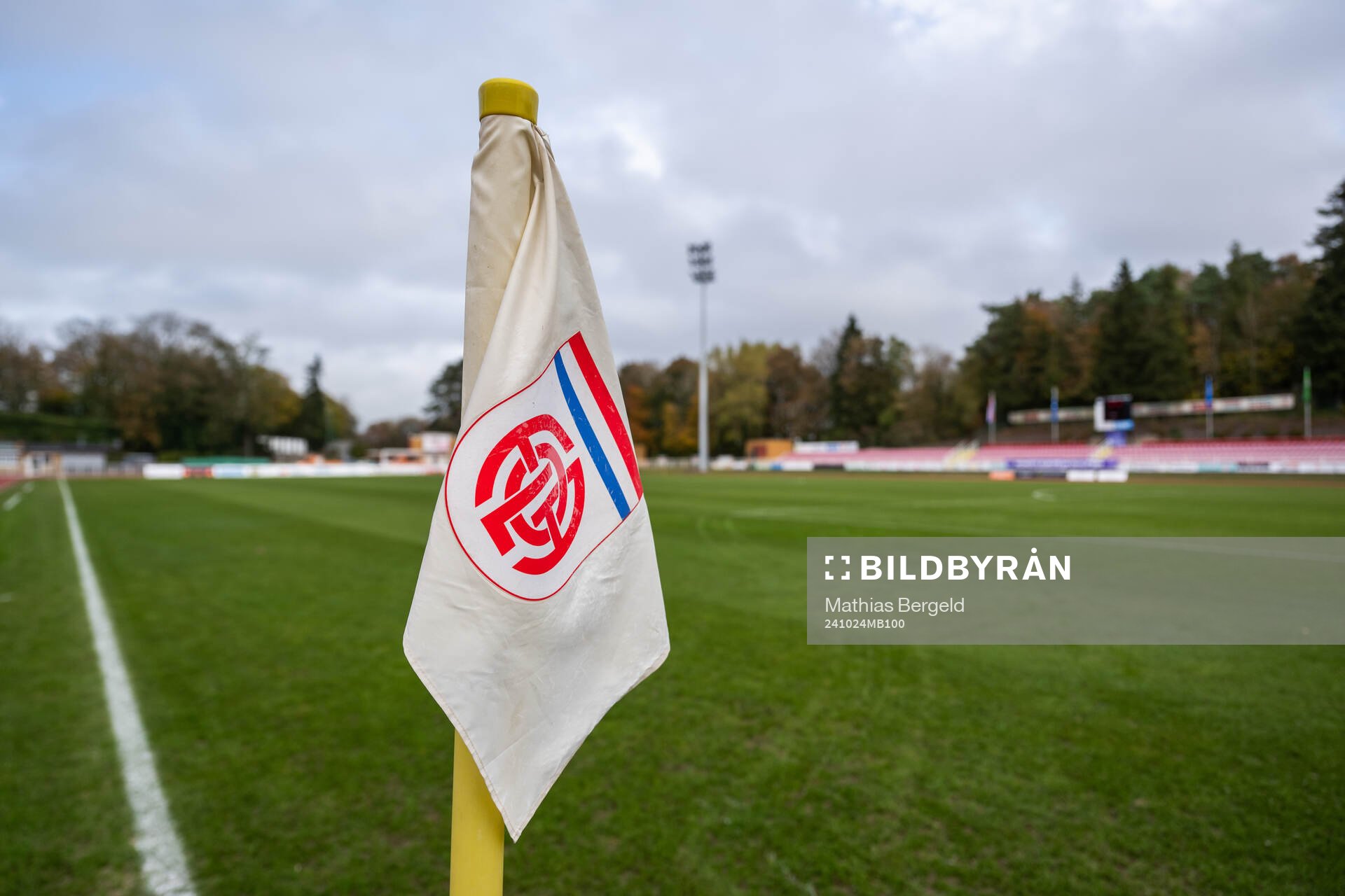 A corner flag at Stade Emile Mayrisch after a training session with the Swedish women's national football team on October 24, 2024 in Esch-sur-Alzette. 