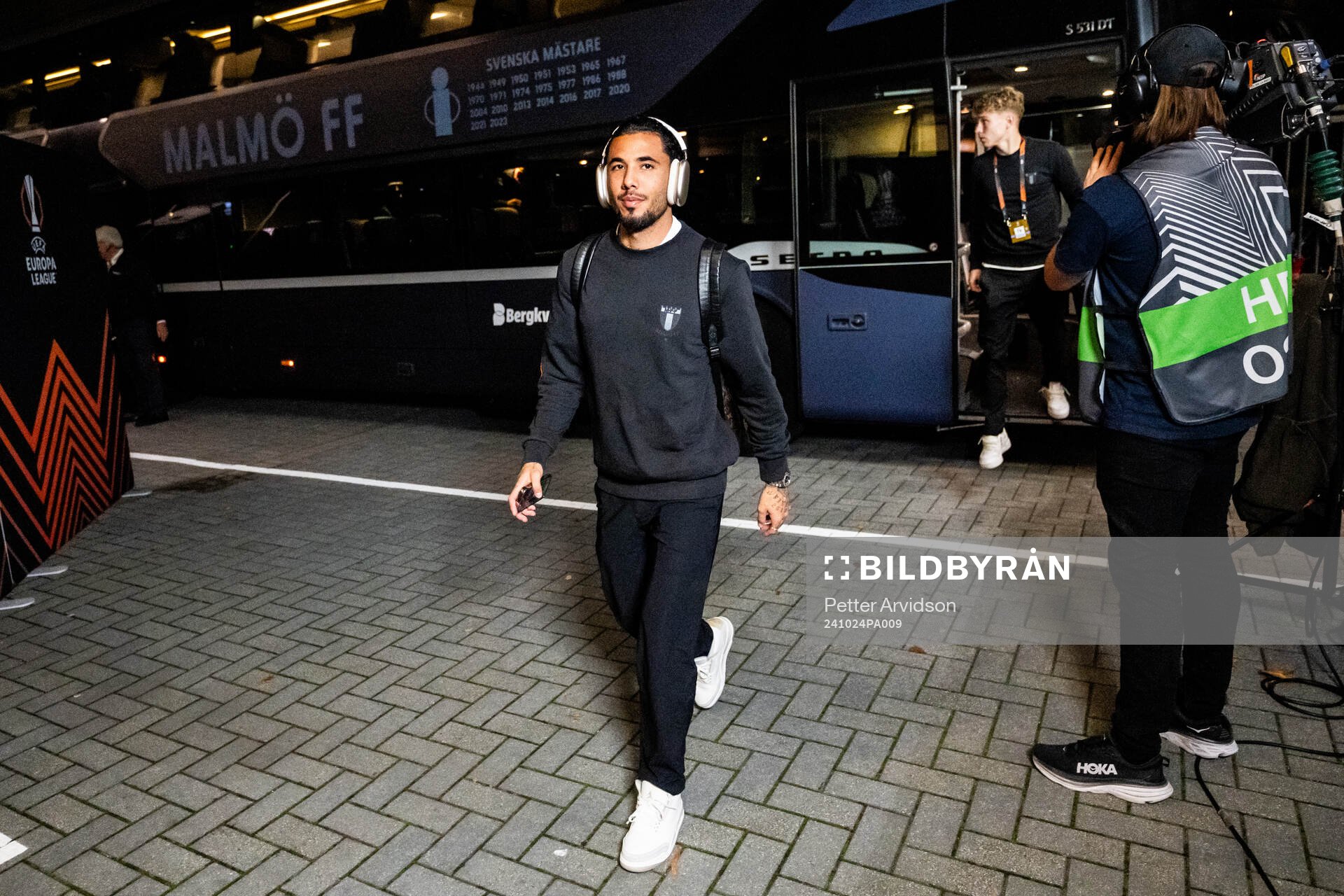Sergio Pena of Malmö FF arrives to the stadium