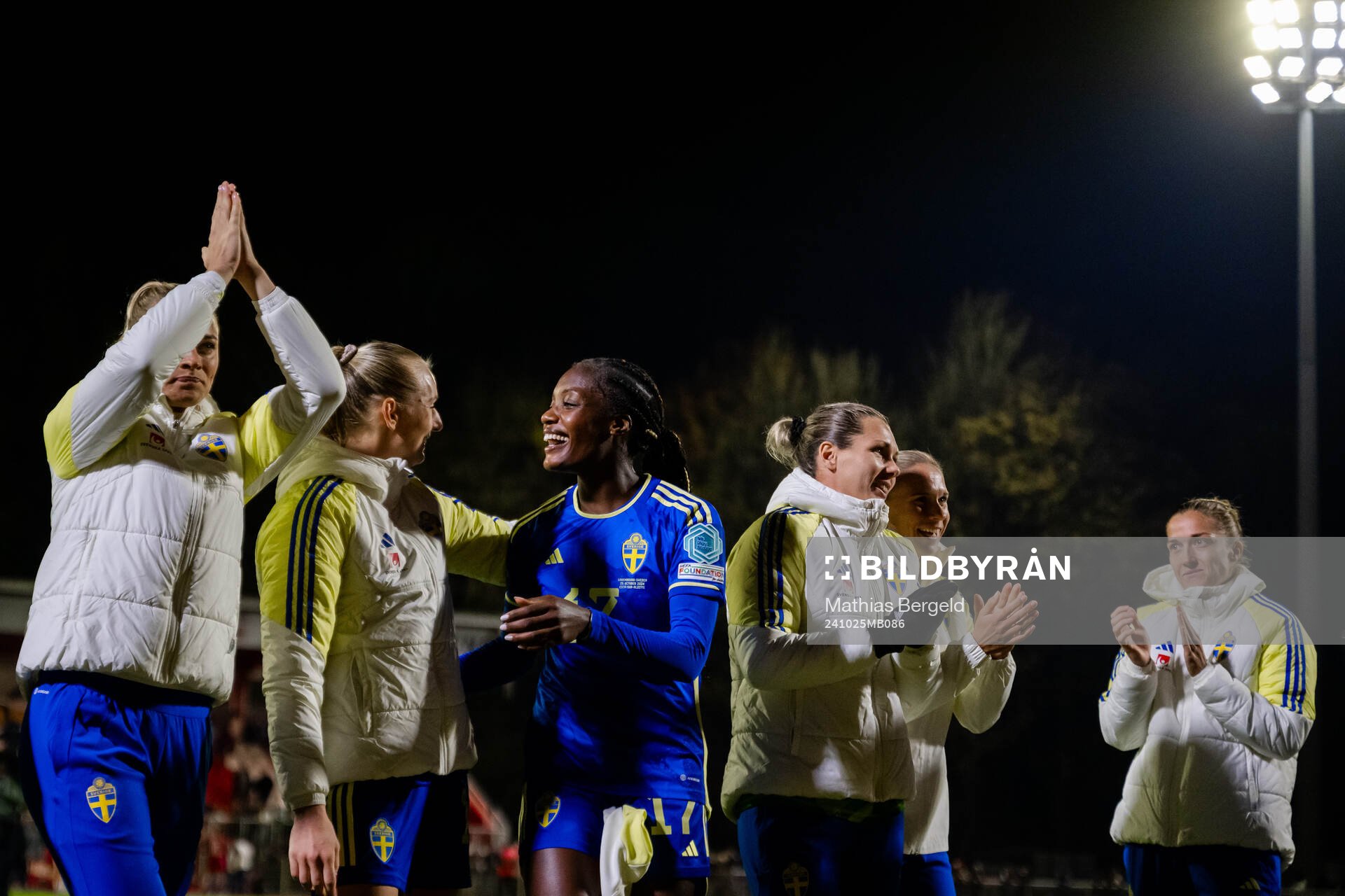 Stina Blackstenius and Evelyn Ijeh of Sweden celebrate