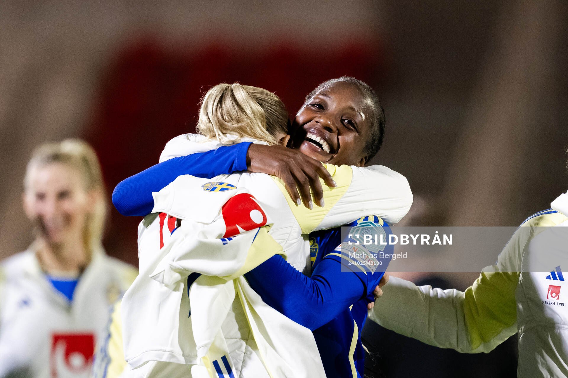 Fridolina Rolfö and Evelyn Ijeh of Sweden celebrate