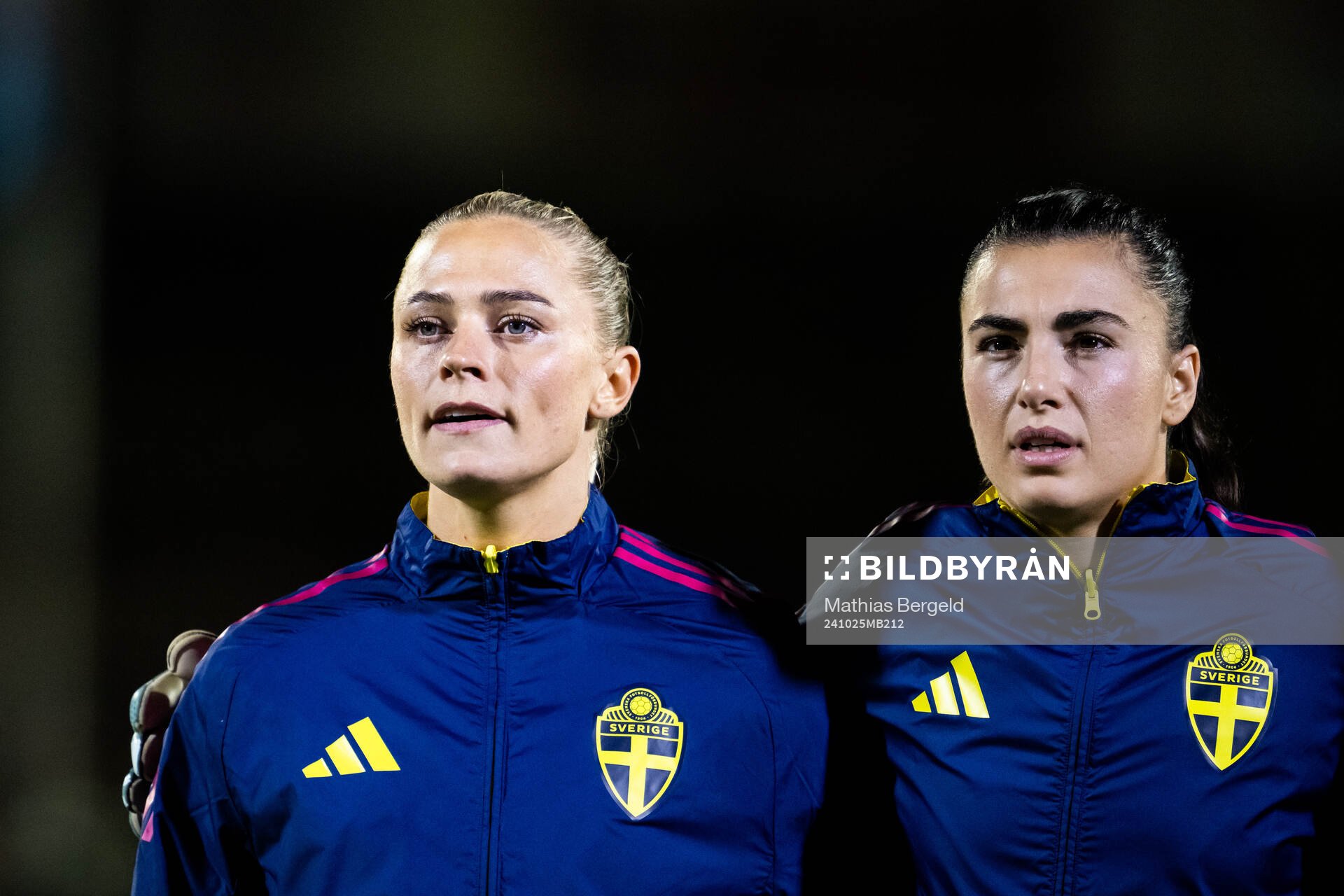 Fridolina Rolfö and goalkeeper Zecira Musovic of Sweden