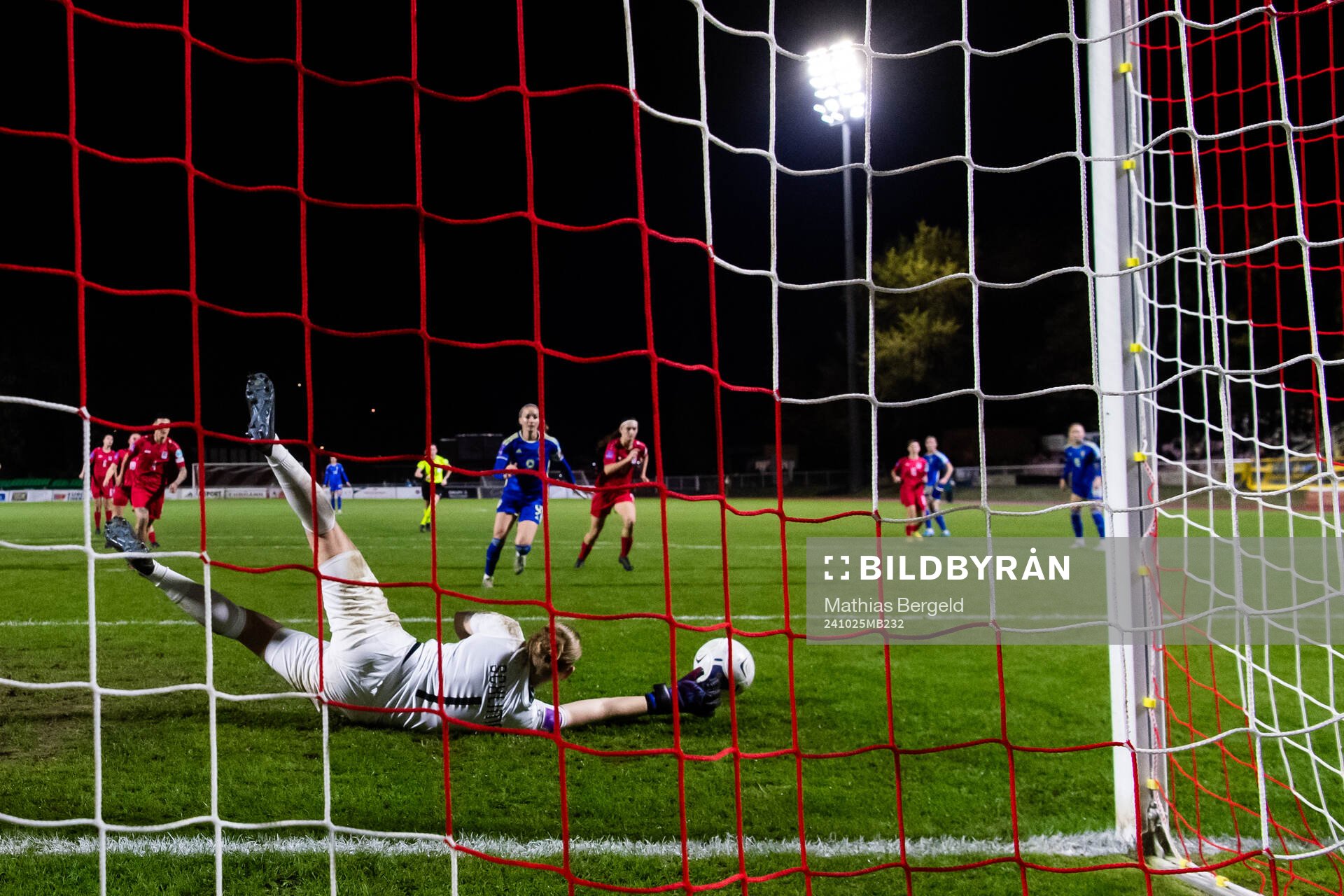 Goalkeeper Lucie Schlime of Luxembourg with a save