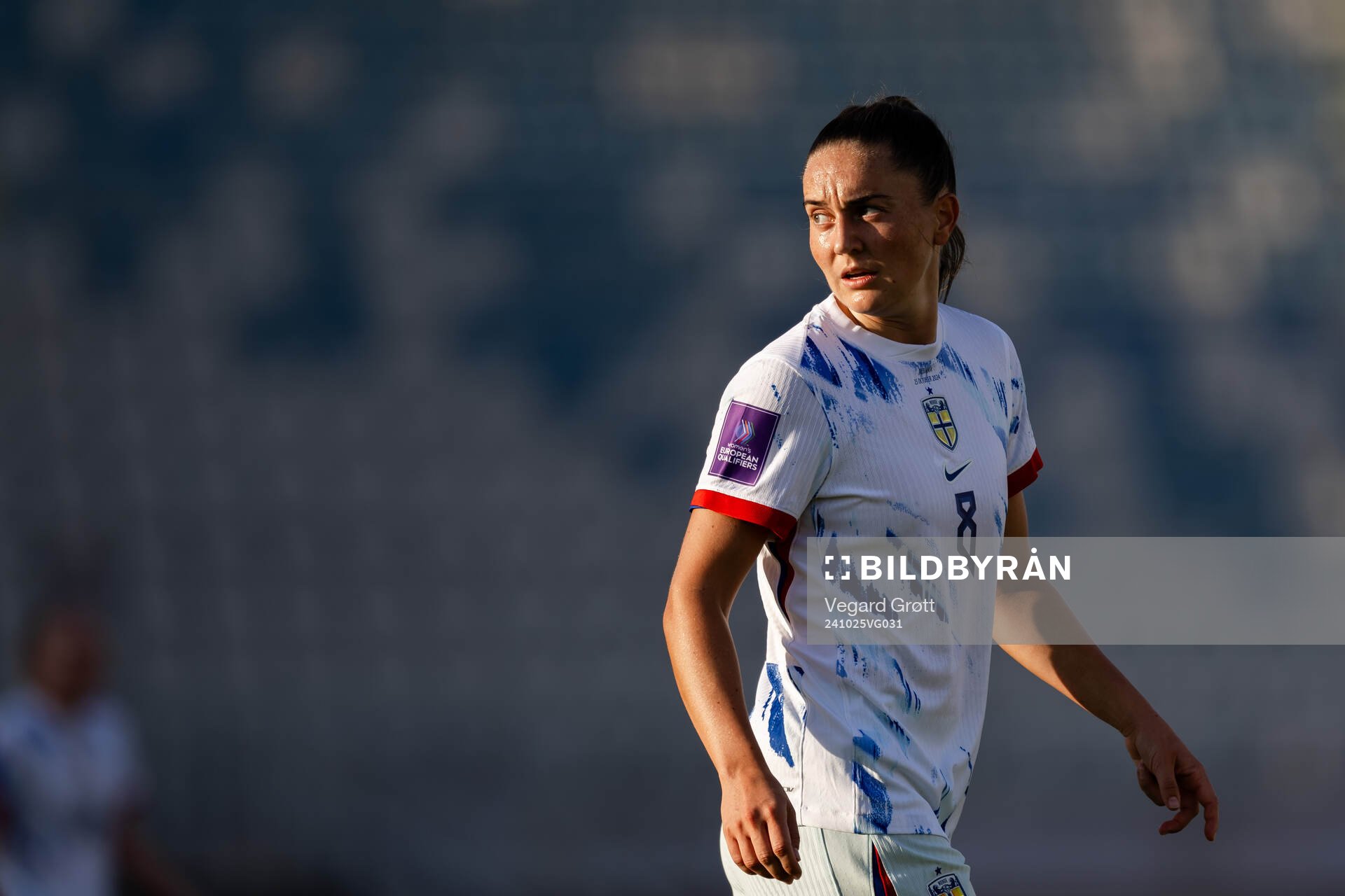 Vilde Bøe Risa of Norway during the UEFA Women's Euro Qualifier first round play-off football match between Albania and Norway on October 25, 2024 in Shkodër. 
