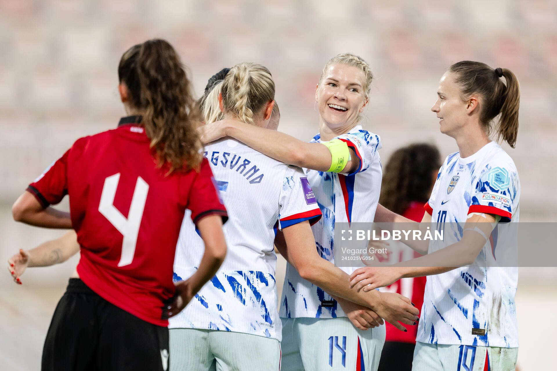 Ada Hegerberg and Caroline Graham Hansen of Norway celebrate