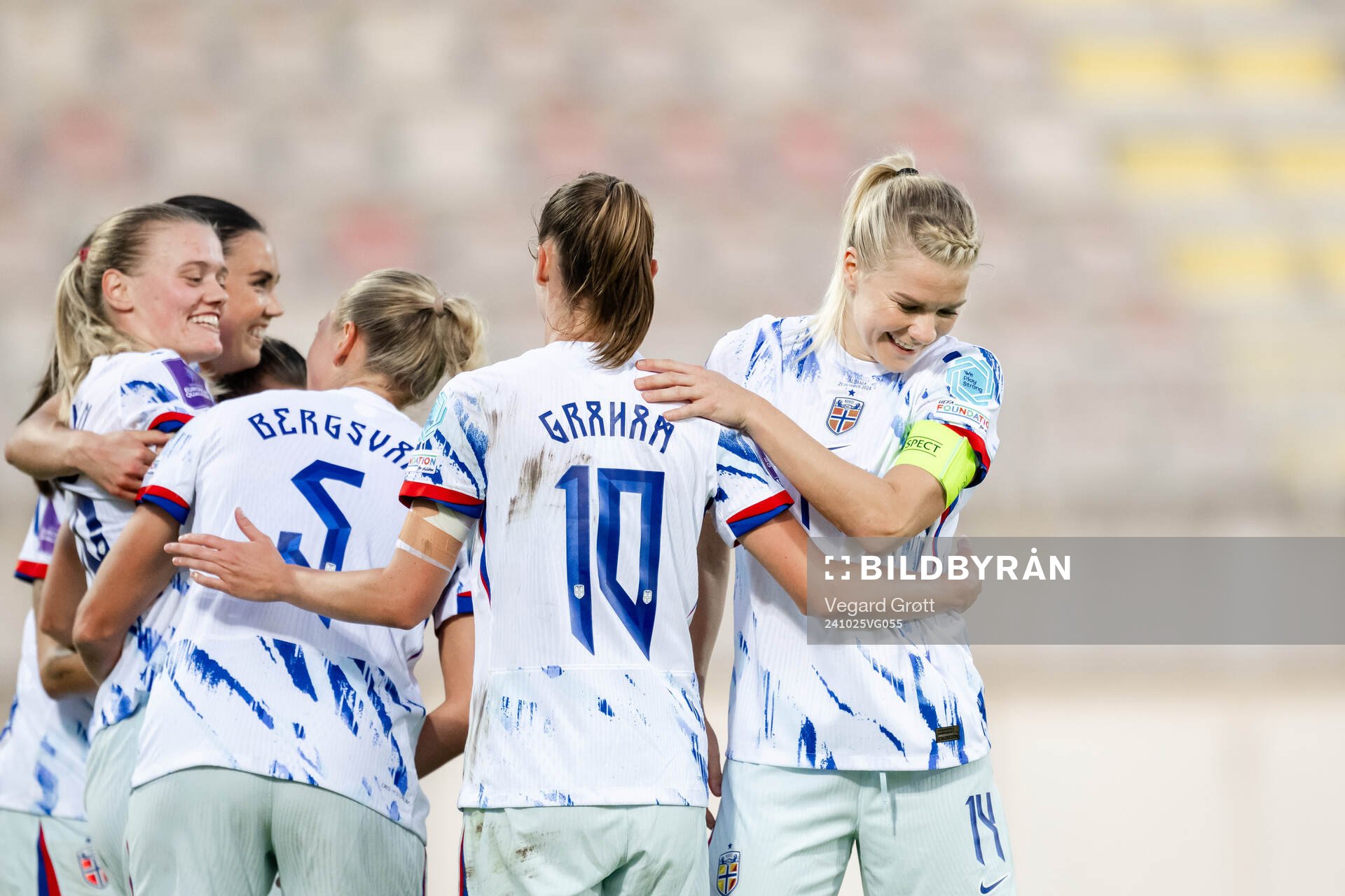 Caroline Graham Hansen and Ada Hegerberg of Norway celebrate