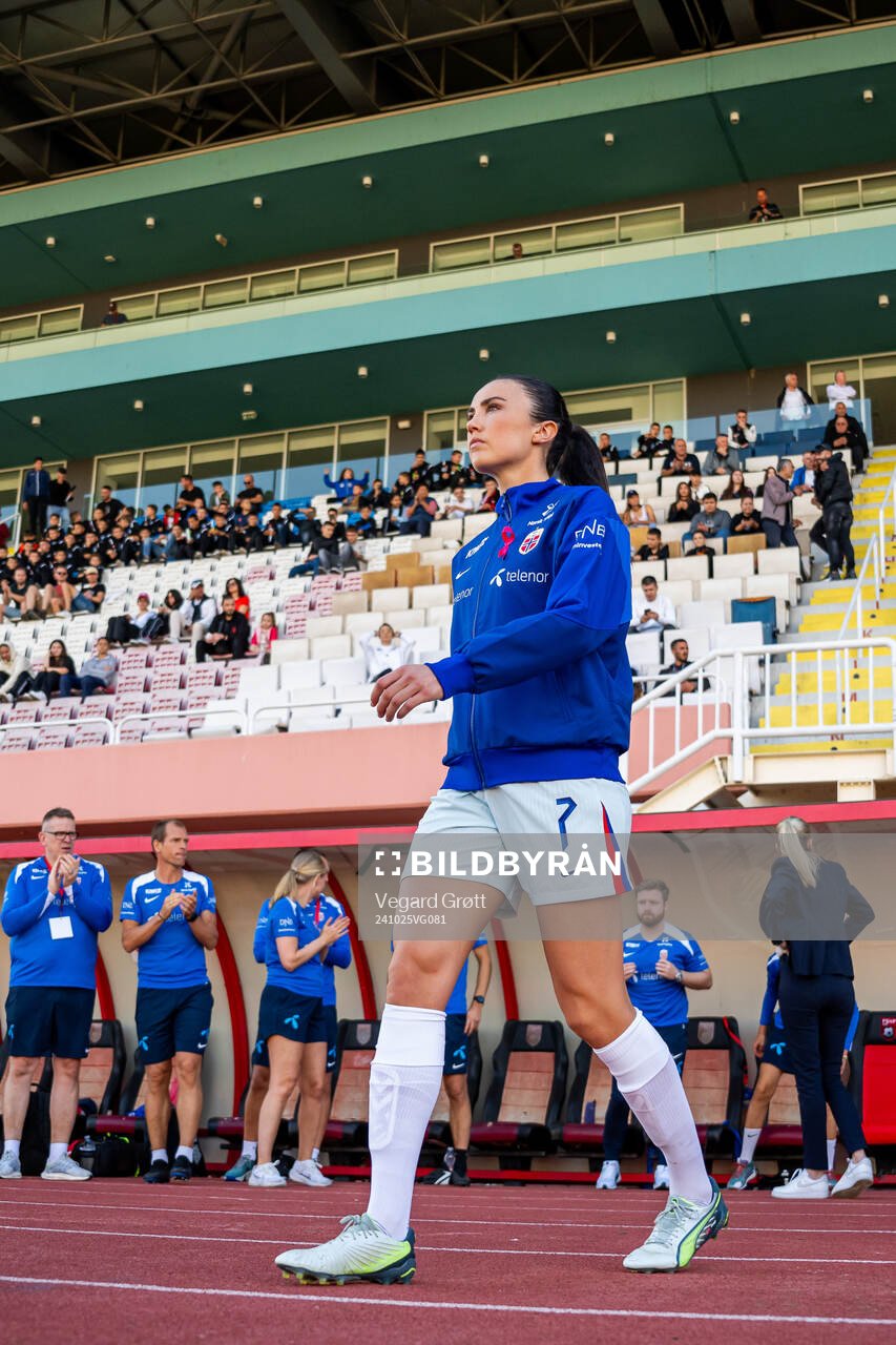 Ingrid Syrstad Engen of Norway enters the pitch