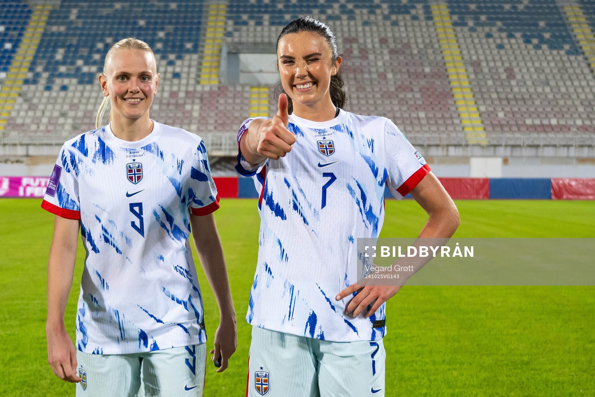 Karina Sævik and Ingrid Syrstad Engen of Norway celebrate