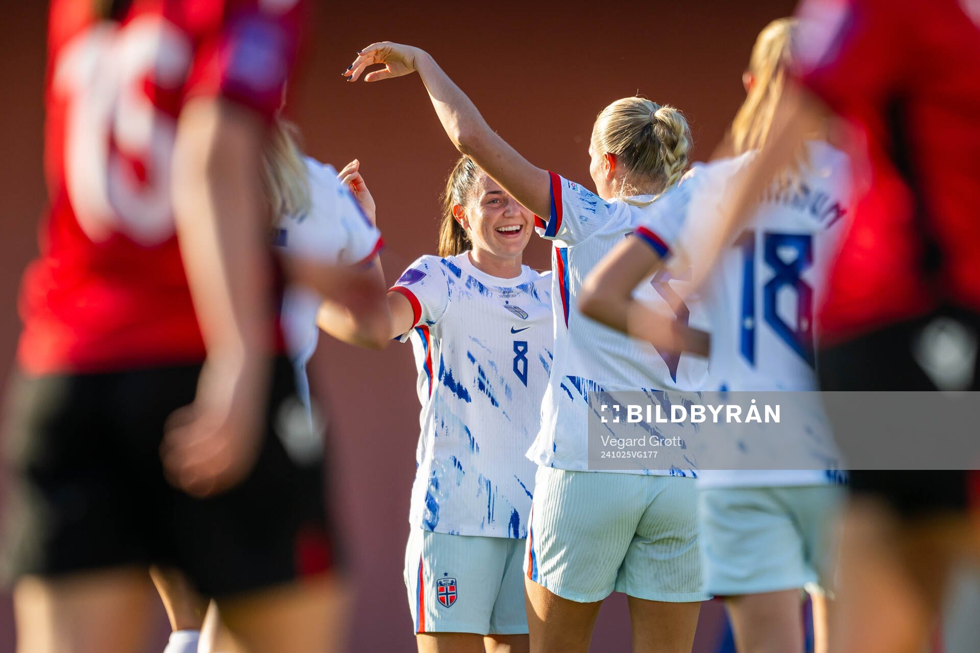 Guro Bergsvand of Norway celebrates with teammate Vilde