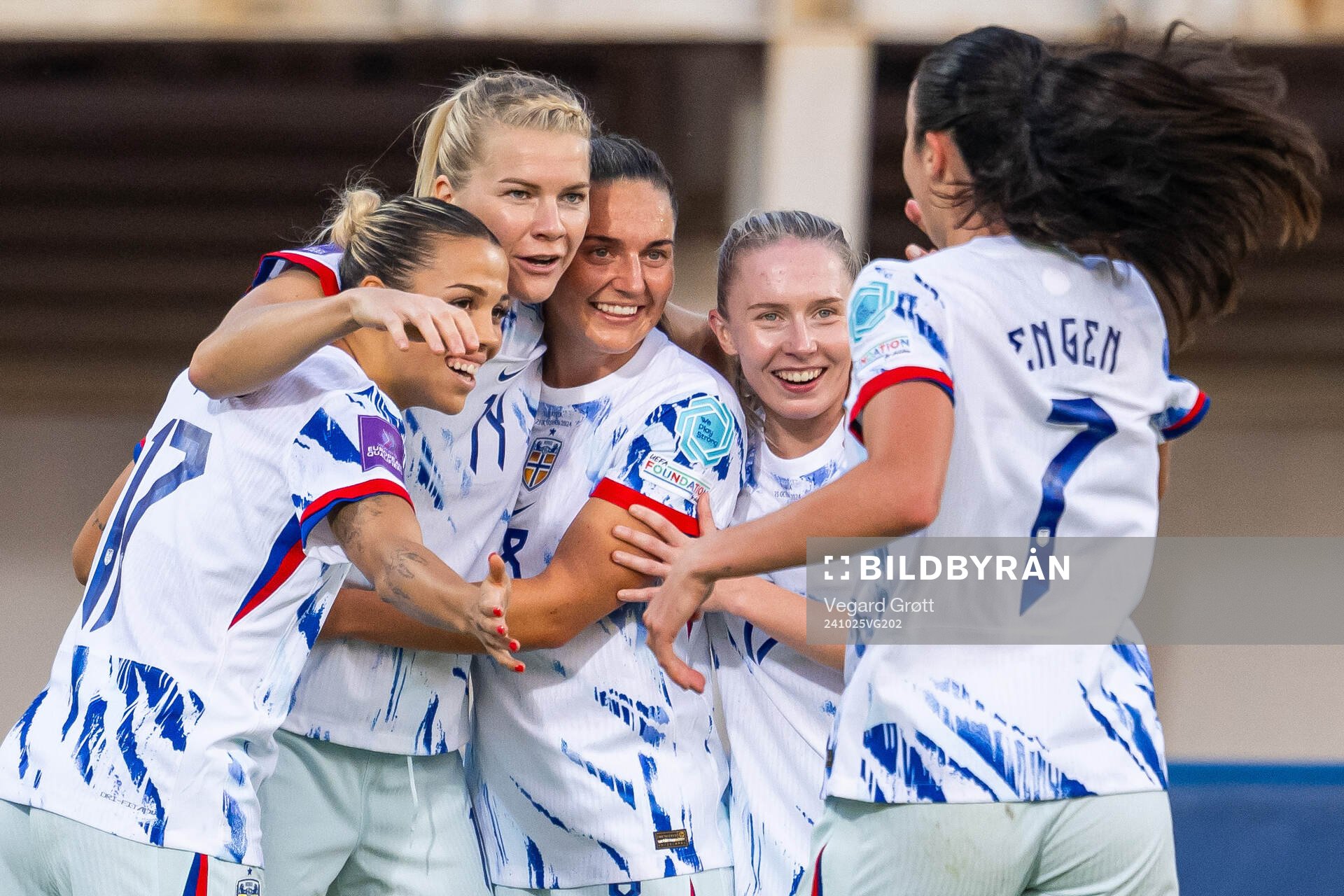 Ada Hegerberg of Norway celebrates with Celin Bizet