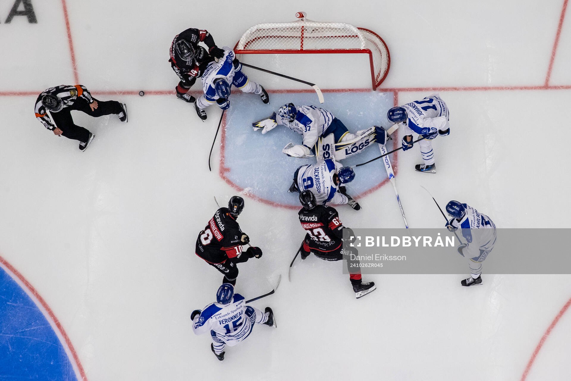 Leksands Axel Rindell och målvakt Jakob Hellsten och Max