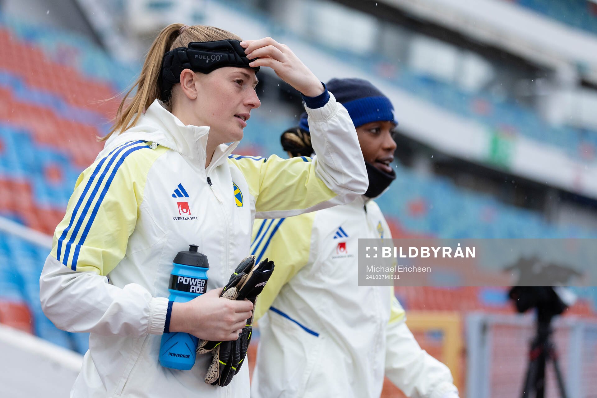 Goalkeeper Tove Enblom and Evelyn Ijeh of the Swedish