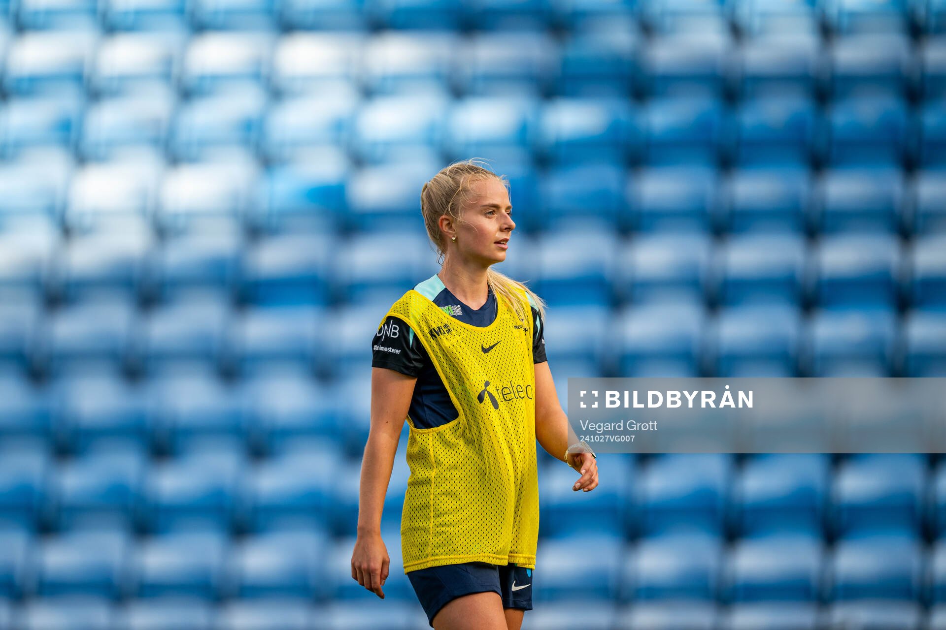 Emilie Woldvik of the Norwegian women's national football team during a training session on October 27, 2024 in Oslo. 