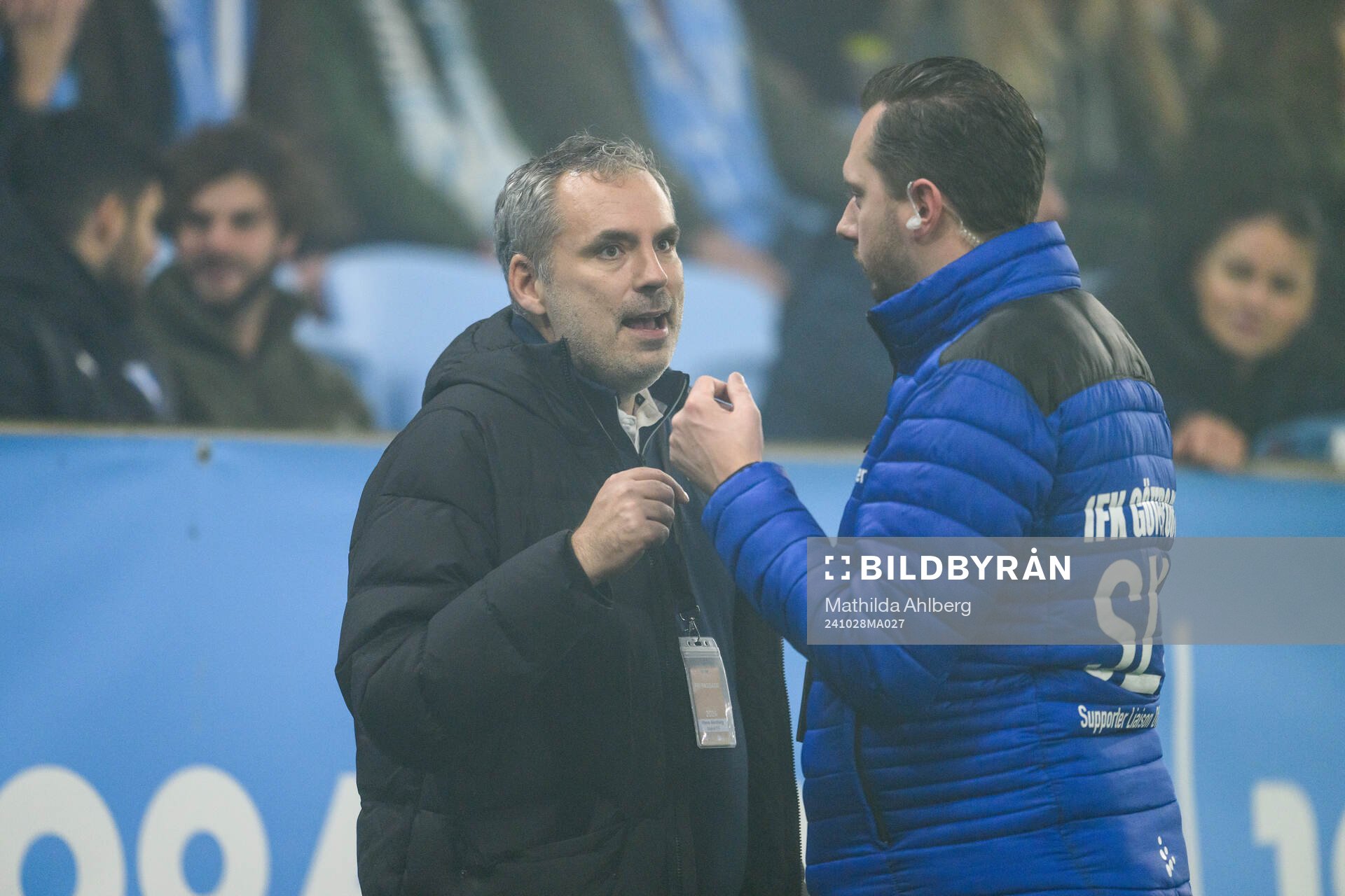 Malmö FFs supporterombudsman Pierre Nordberg och IFK Göteborgs SLO fotbollsmatchen i Allsvenskan mellan Malmö FF och IFK Göteborg den 28 oktober 2024 i Malmö.