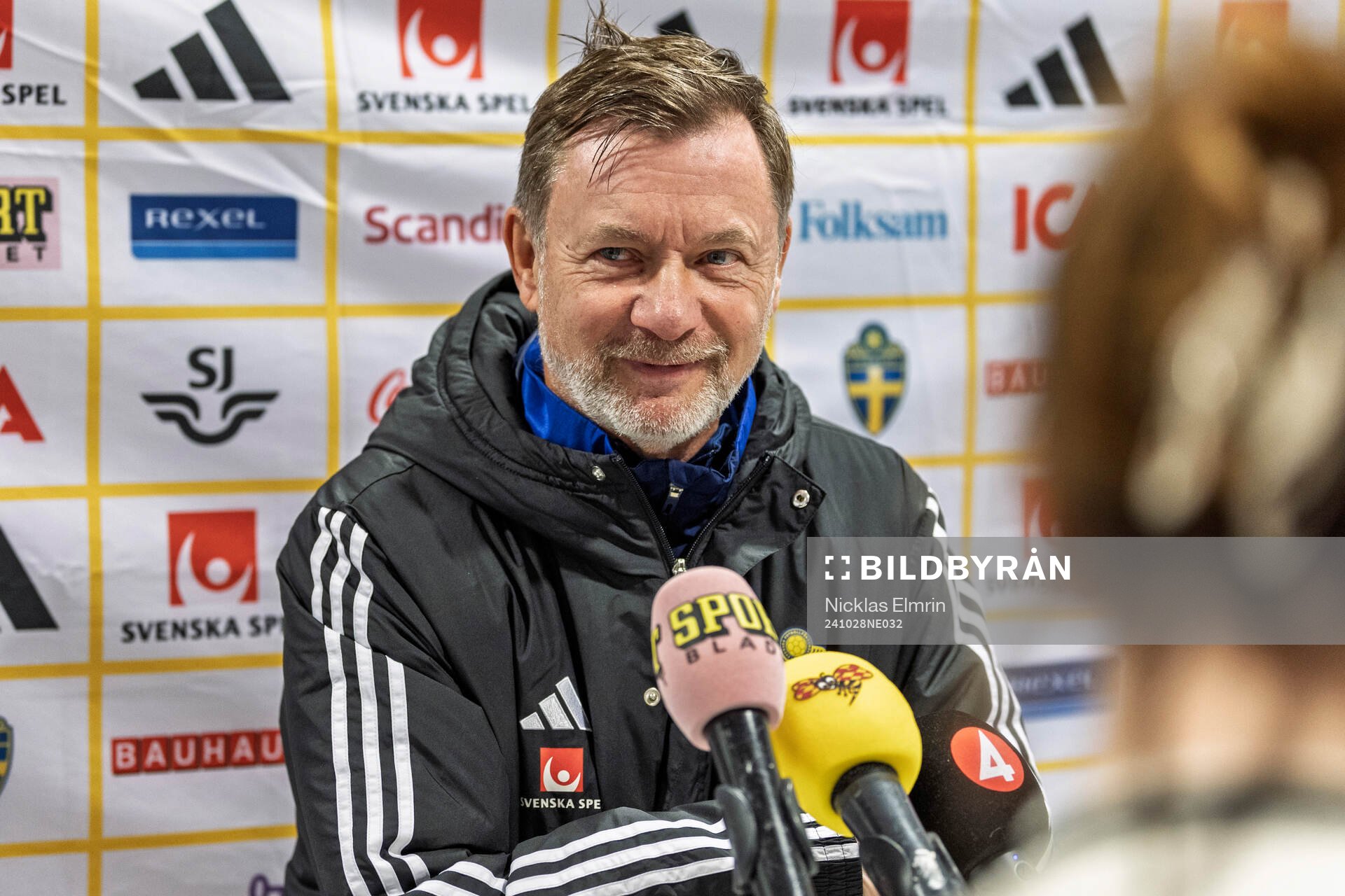 Head coach Peter Gerhardsson of the Swedish women's national football team is interviewed after a training session on October 28, 2024 in Gothenburg.