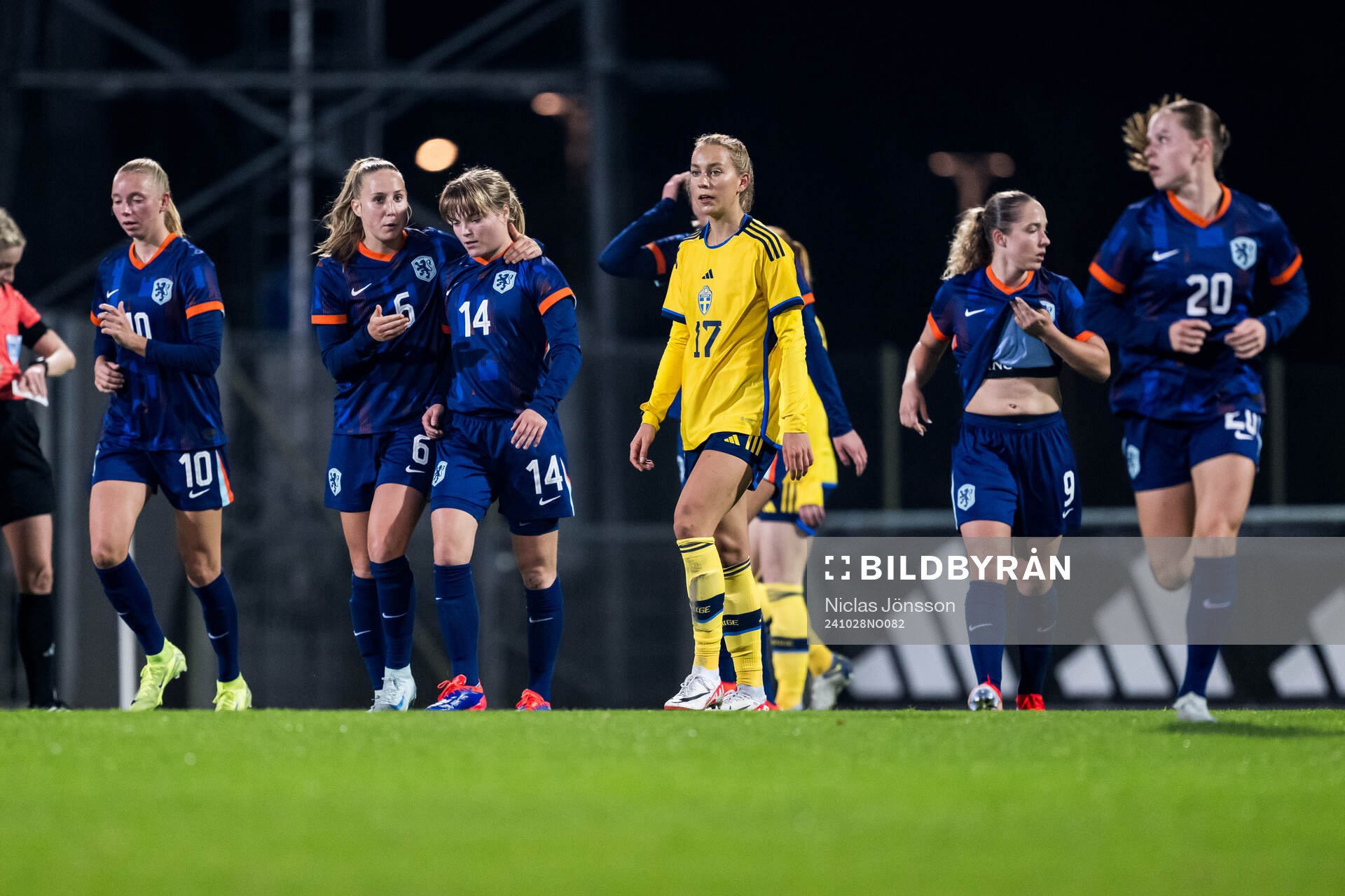 Sara Eriksson of Sweden looks dejected after 1-1 during the women's under-23 international friendly football match between Sweden and Netherlands on October 28, 2024 in Falkenberg.